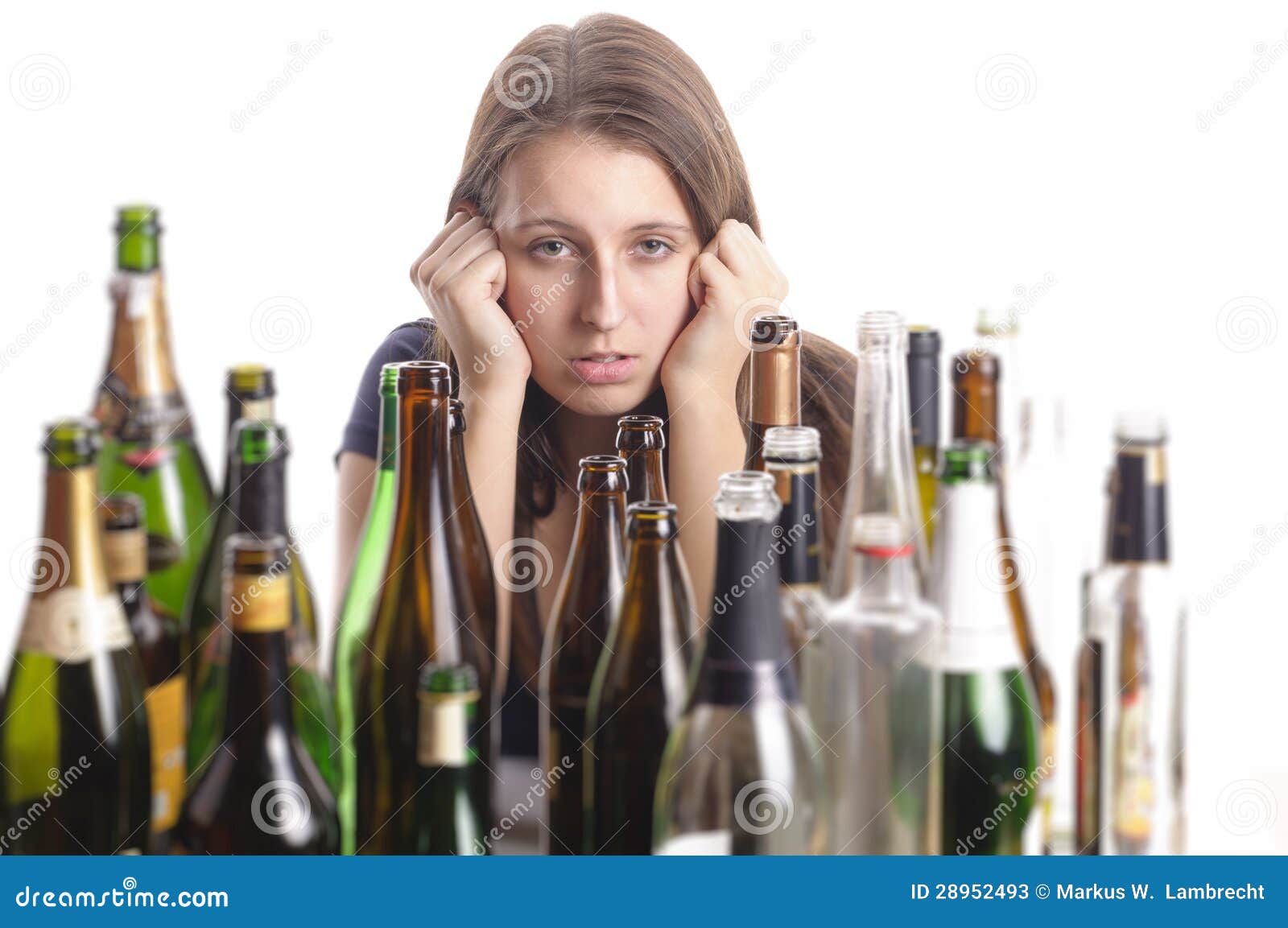 Yound Beautiful Woman In Depression Drinking Alcohol