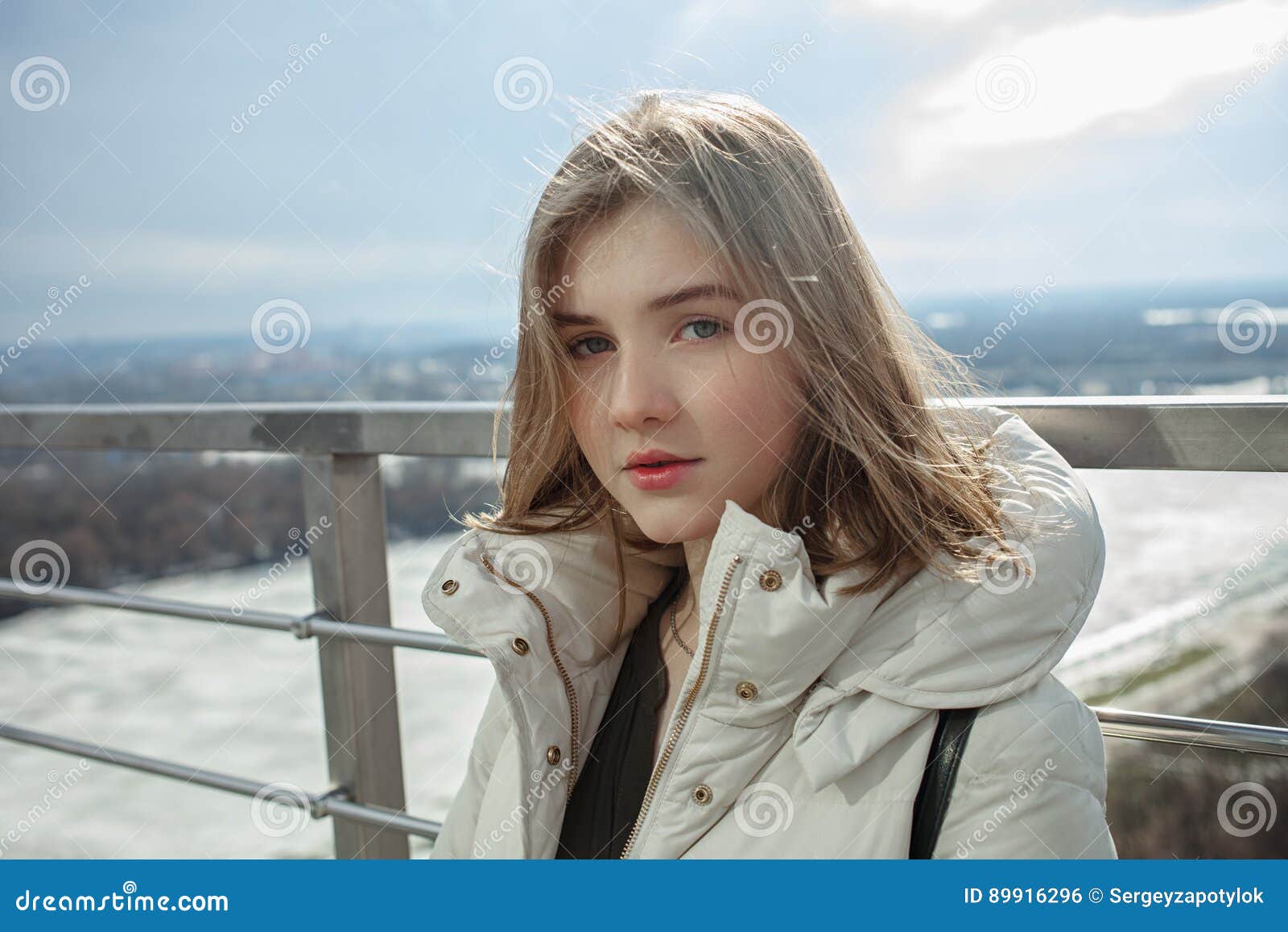 Young Adorable Blonde Teen Girl Having Fun on the Observation Deck with ...