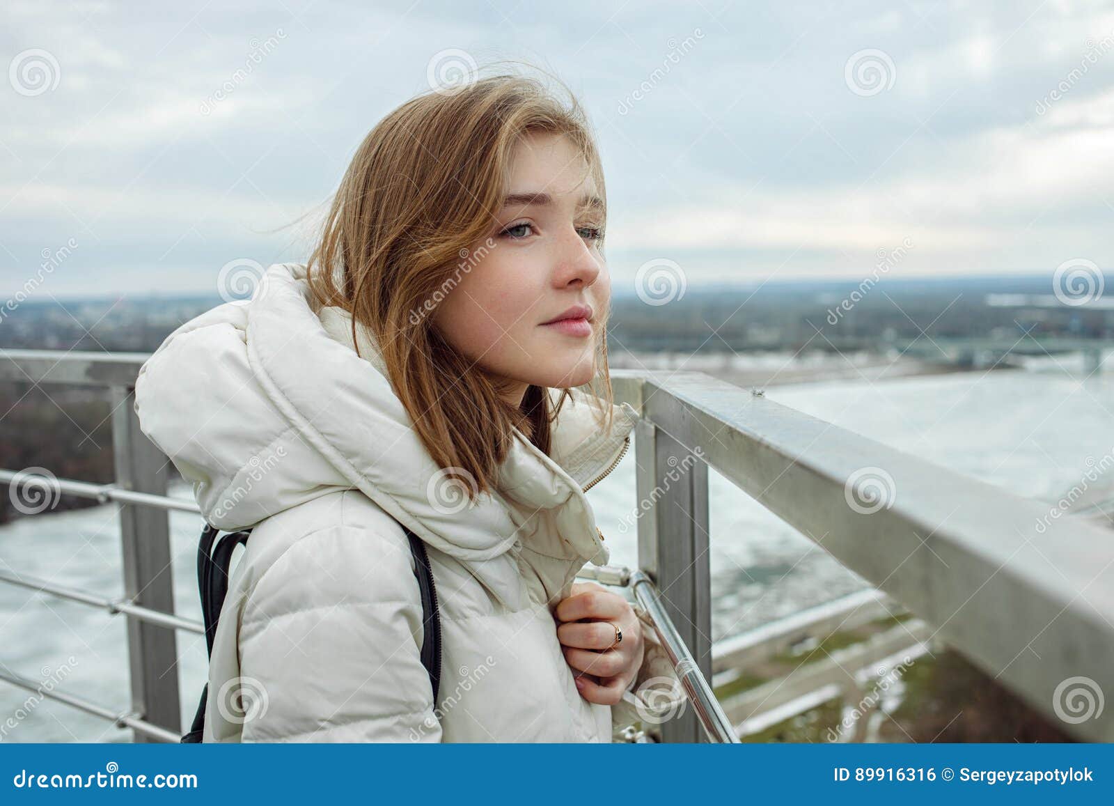 Young Adorable Blonde Teen Girl Having Fun on the Observation Deck with ...