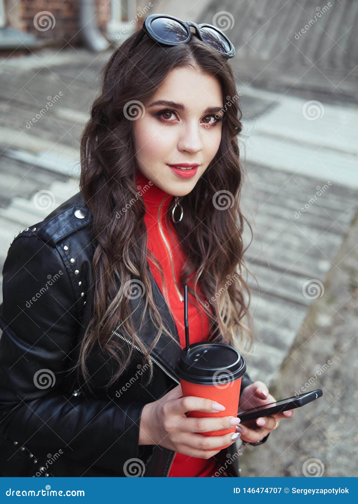 black dress with red leather jacket