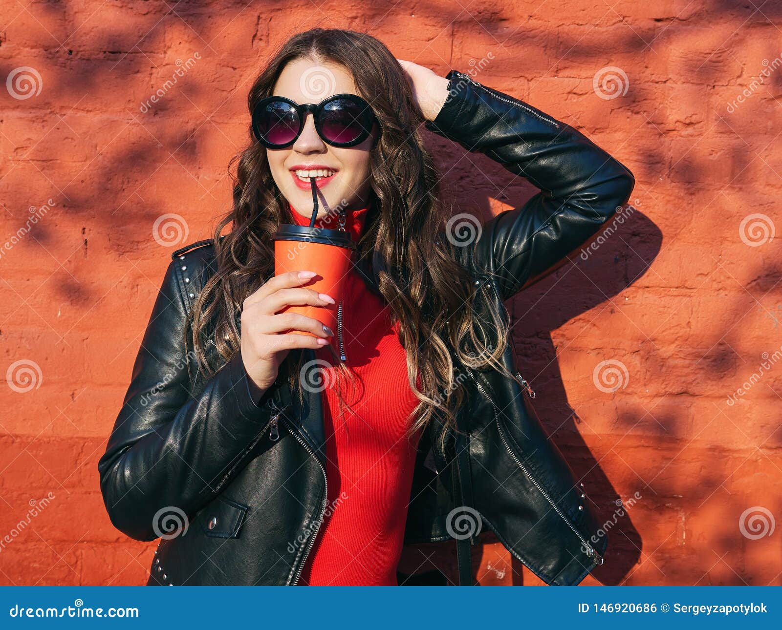 black dress with red leather jacket