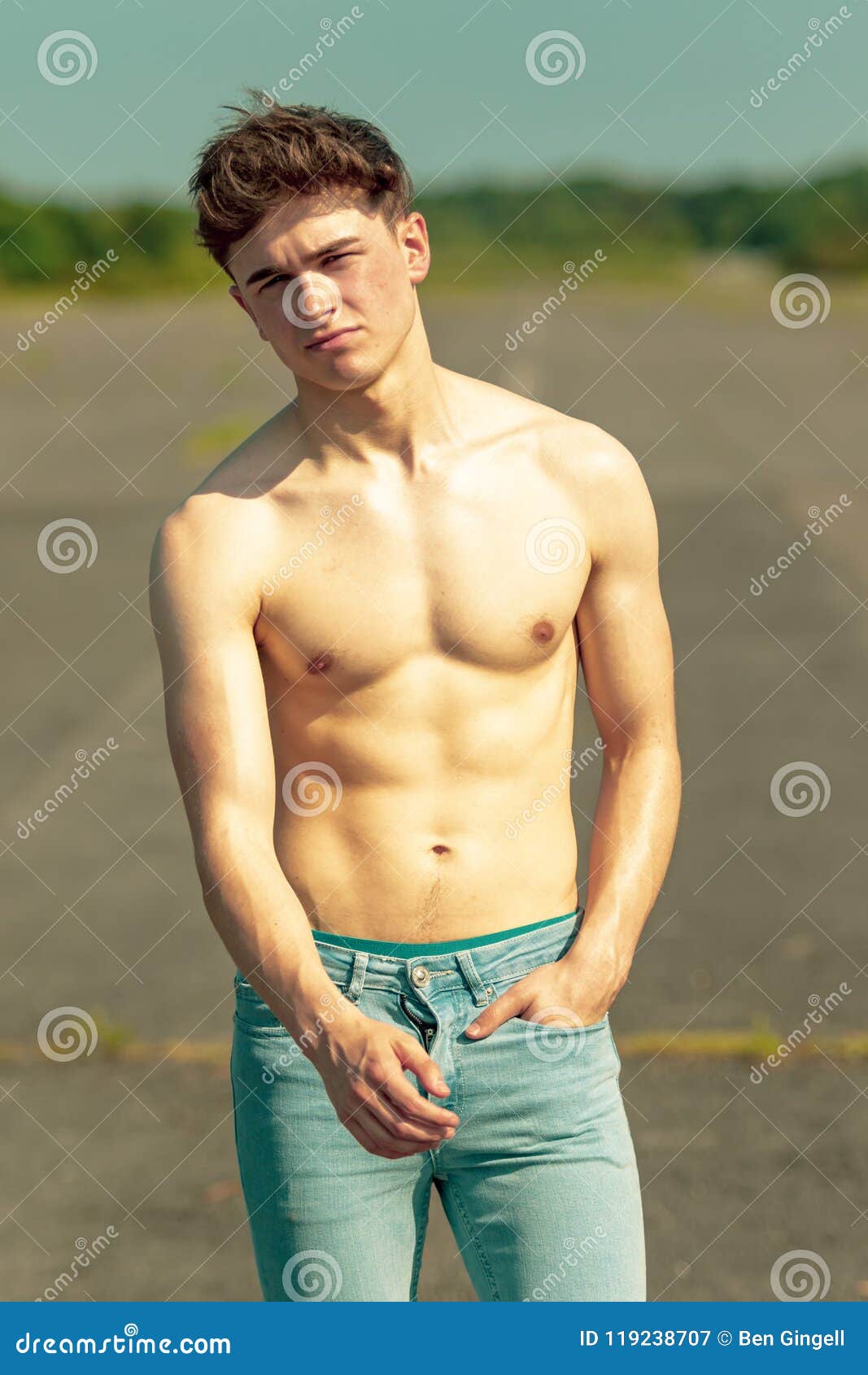 Young Adult Male Shirtless Outdoors Stock Image - Image of warm ...