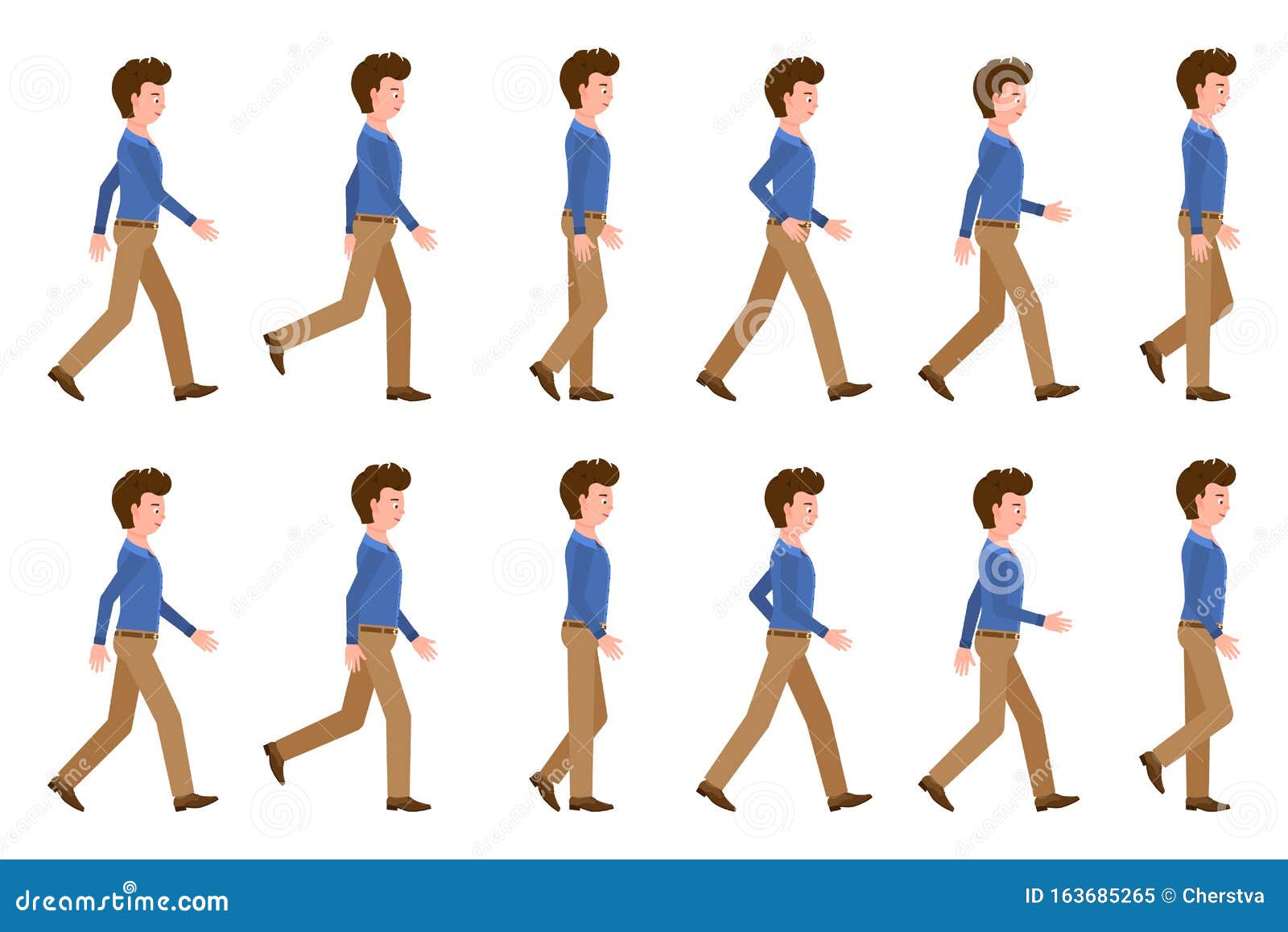 Young Adult Man in Light Brown Pants Walking Sequence Poses Vector  Illustration. Moving Forward Going Cartoon Character Set Stock Vector -  Illustration of purpose, movement: 163685265