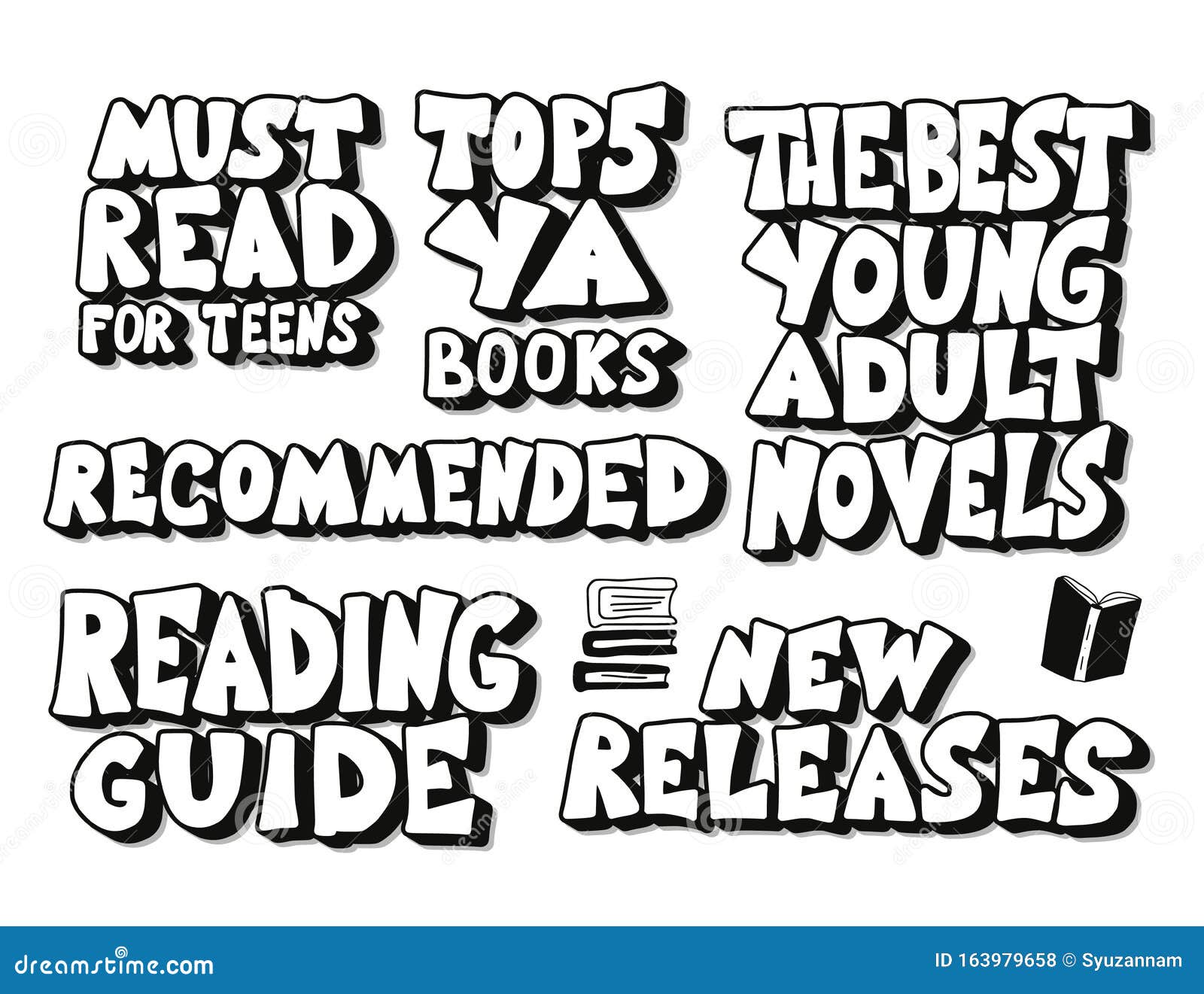 young adults book phrases set.  illustartion