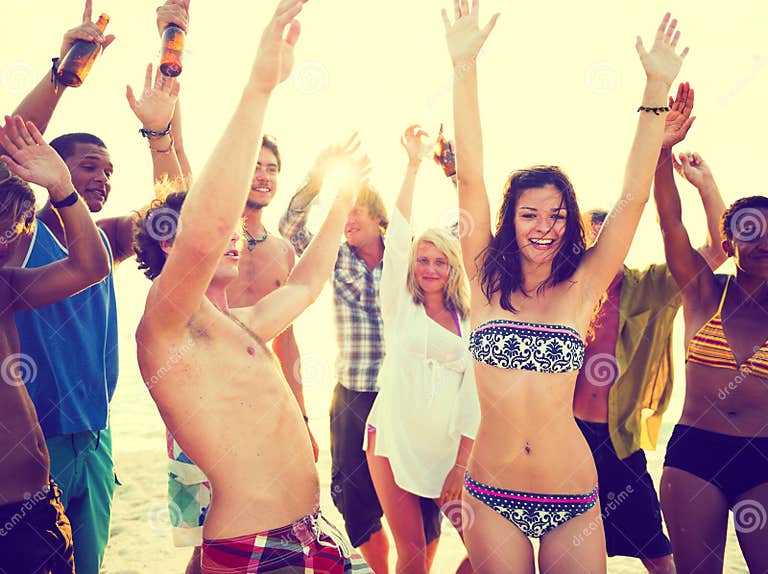 Young Adults Having Beach Party in Summer Stock Photo - Image of ...