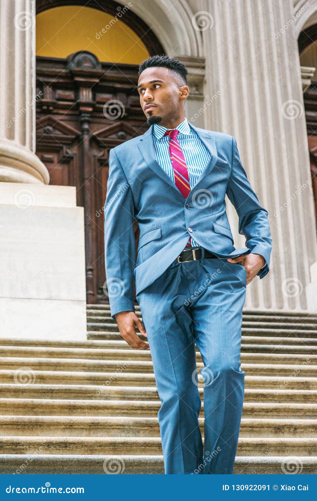 Young African American Businessman with Beard Working in New York Stock ...
