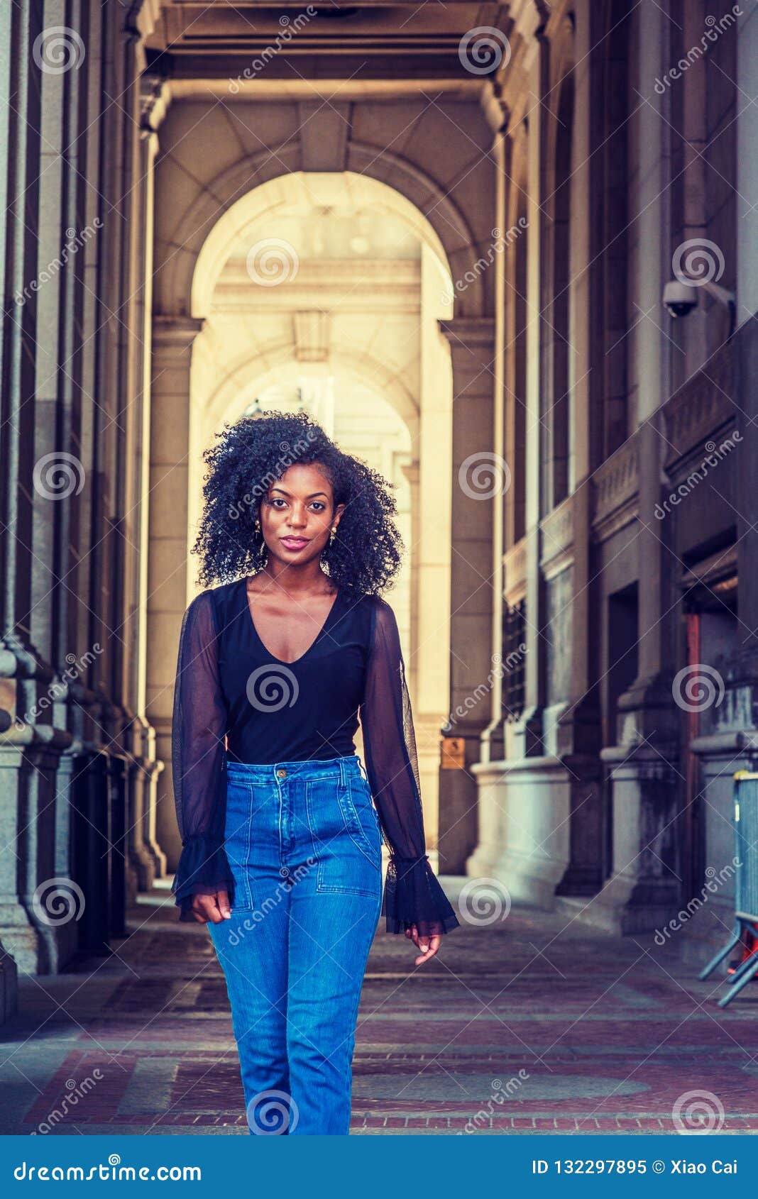 Young African American Female College Student Walking on Street Stock Image  - Image of african, campus: 132297895