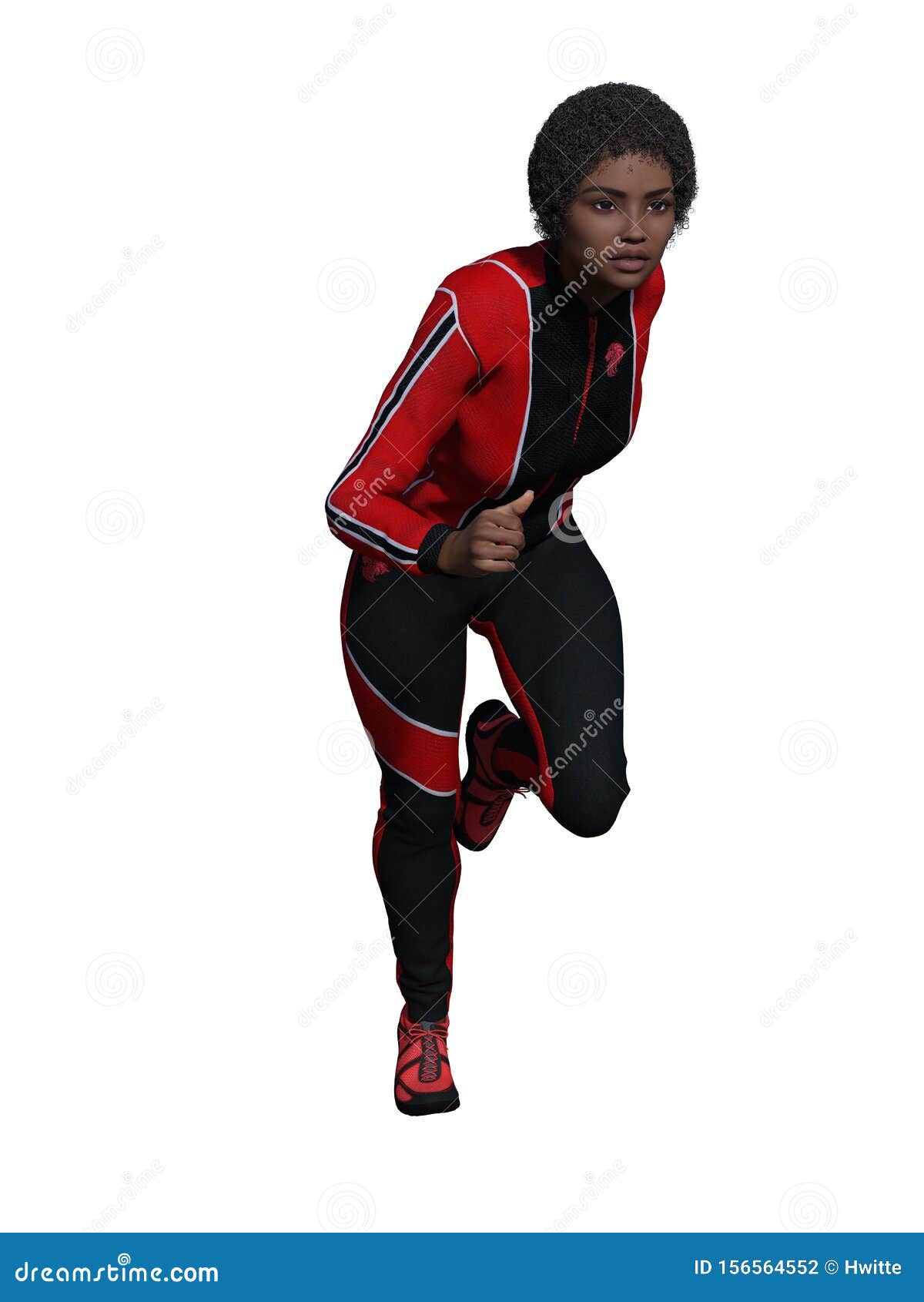 Young African American Female Runner In Sports Wear 3 D Illustration White Background Stock