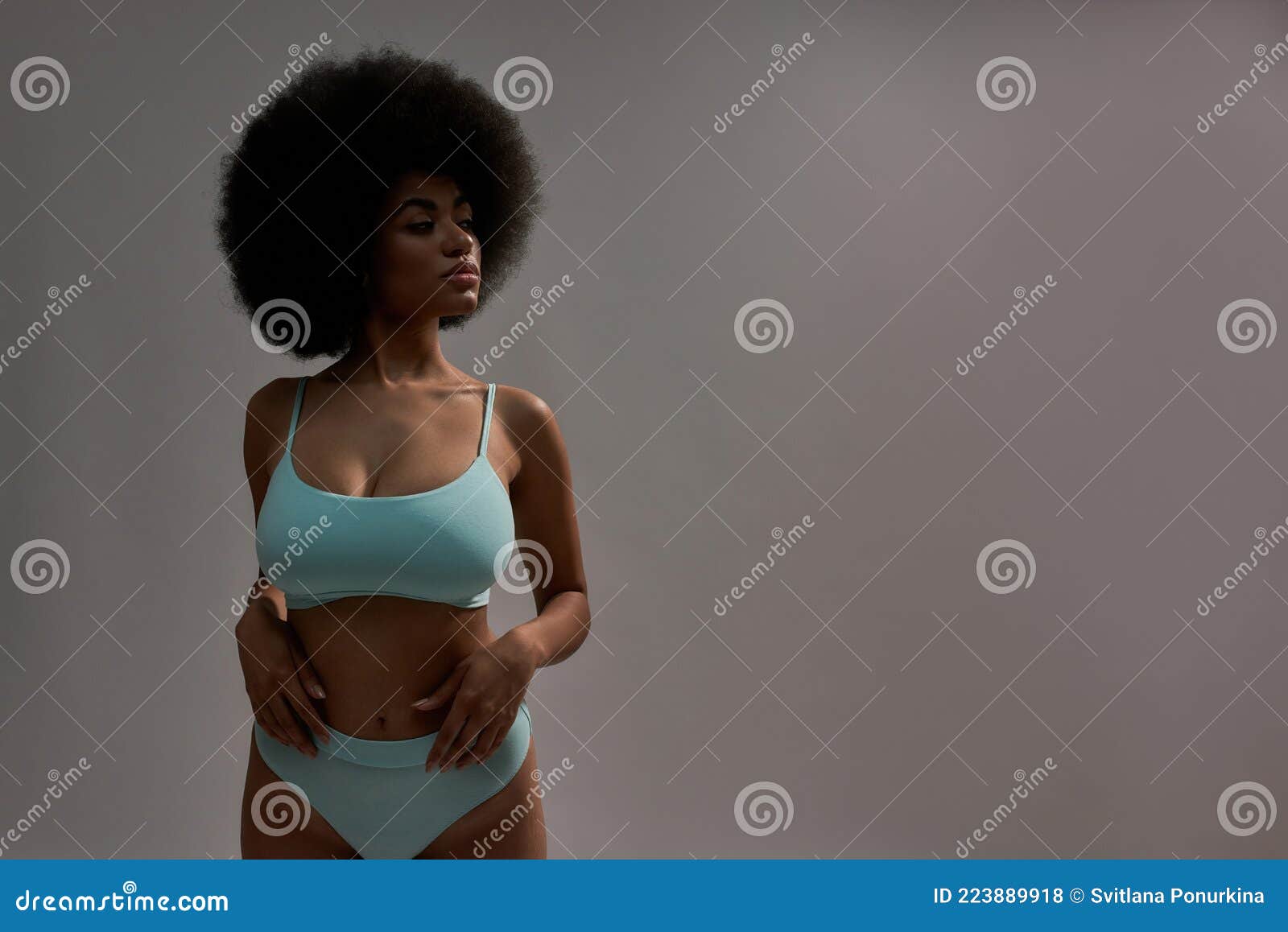 Young African American Girl in Blue Underwear Stock Photo - Image