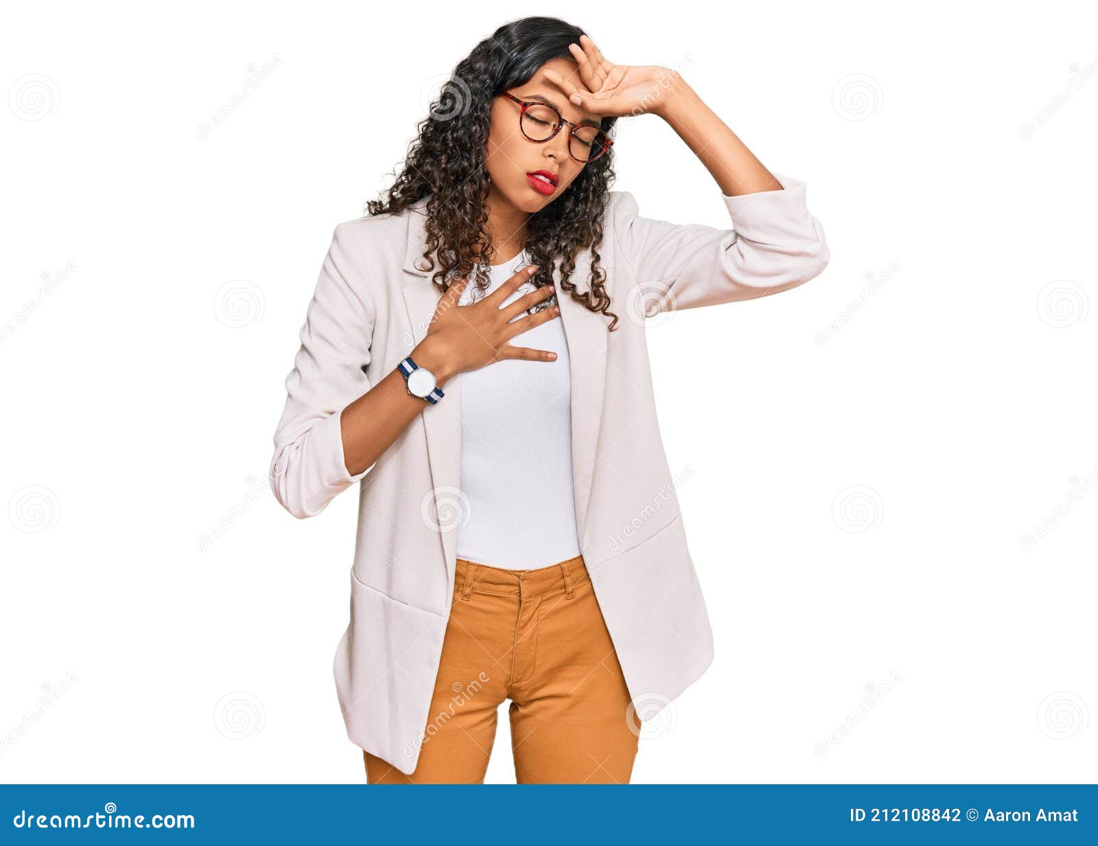 Young African American Girl Wearing Business Clothes Touching Forehead ...