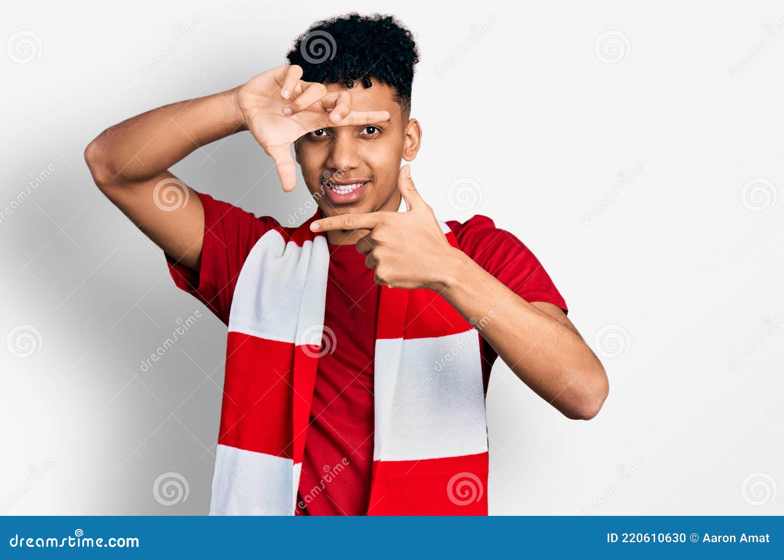 Young African American Man Football Hooligan Cheering Game Smiling ...