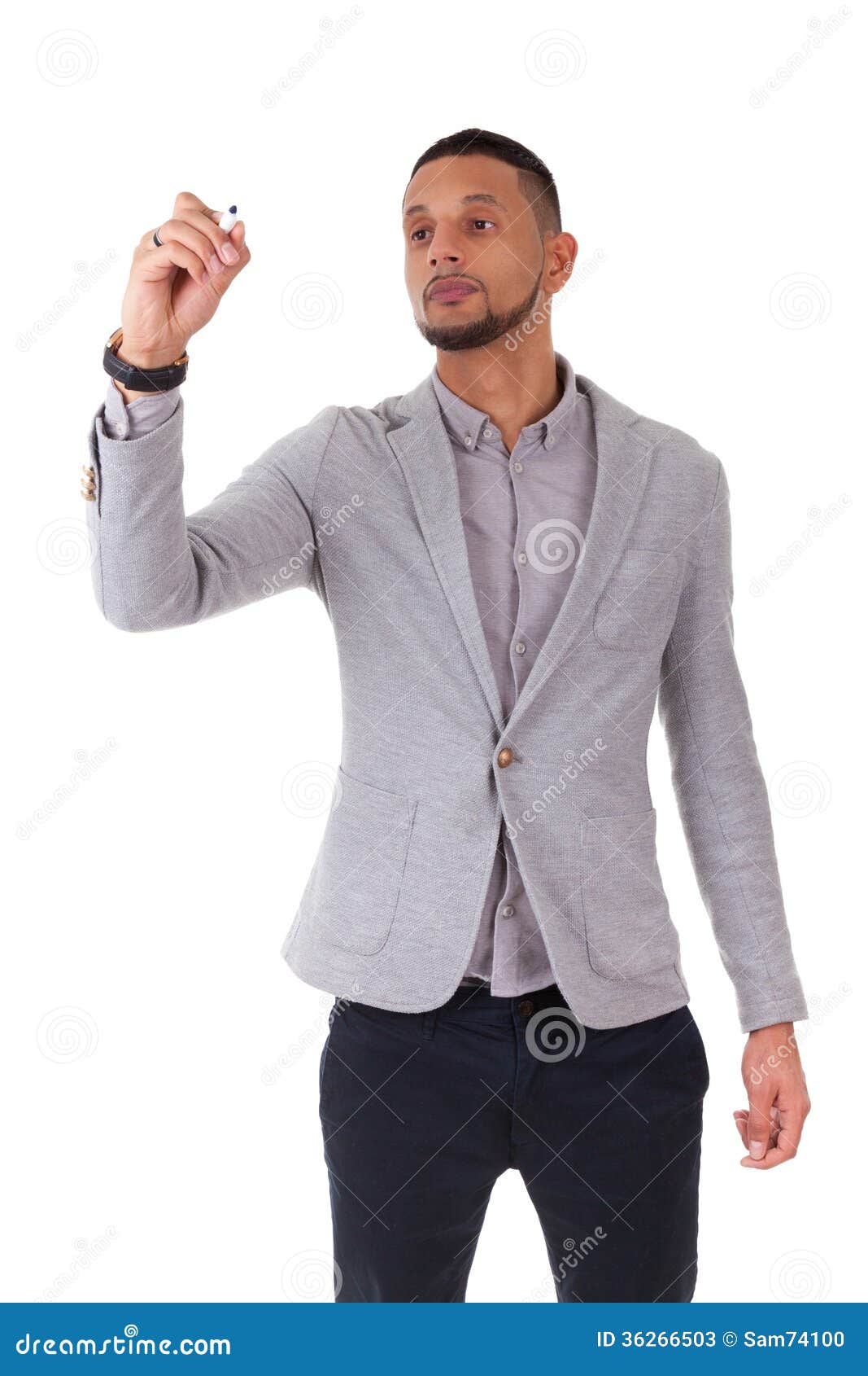Young African American Man Writing On Screen Stock Image - Image of