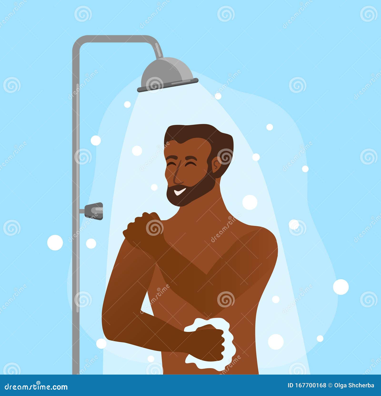 Young African American Men Taking Shower Cartoon Vector Illustration ...