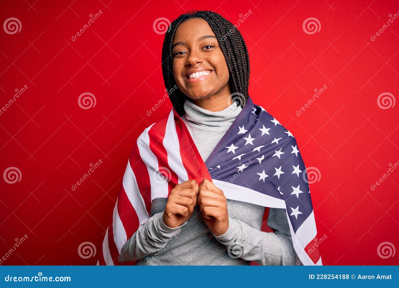 Young African American Patriotic Woman Wearing United States of America ...