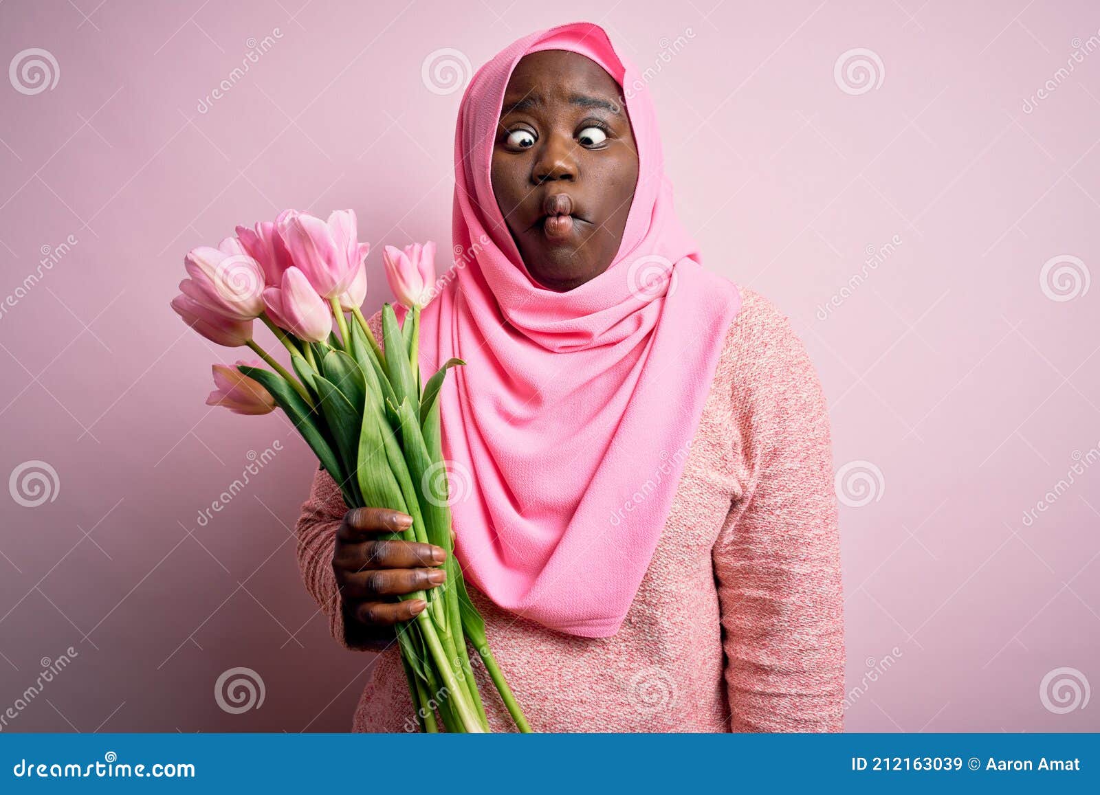 Young African American Plus Size Woman Wearing Muslim Hijab