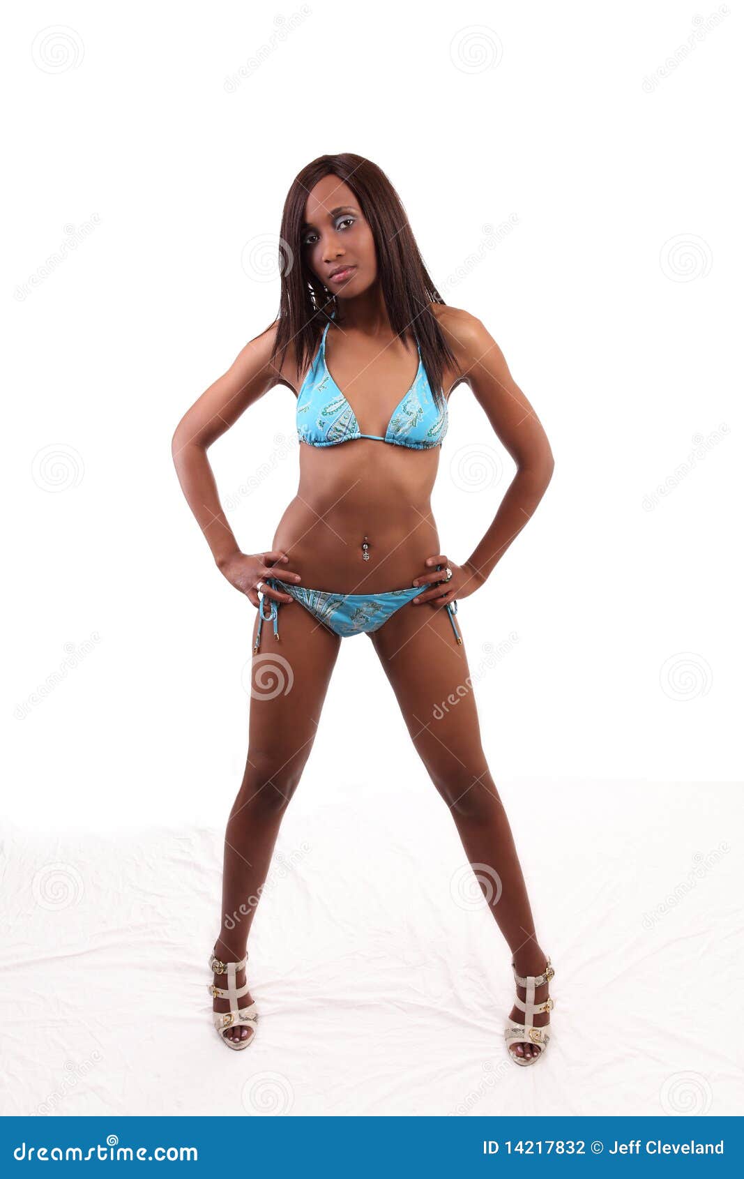 Young African American Woman in Blue Bikini Stock Photo - Image of