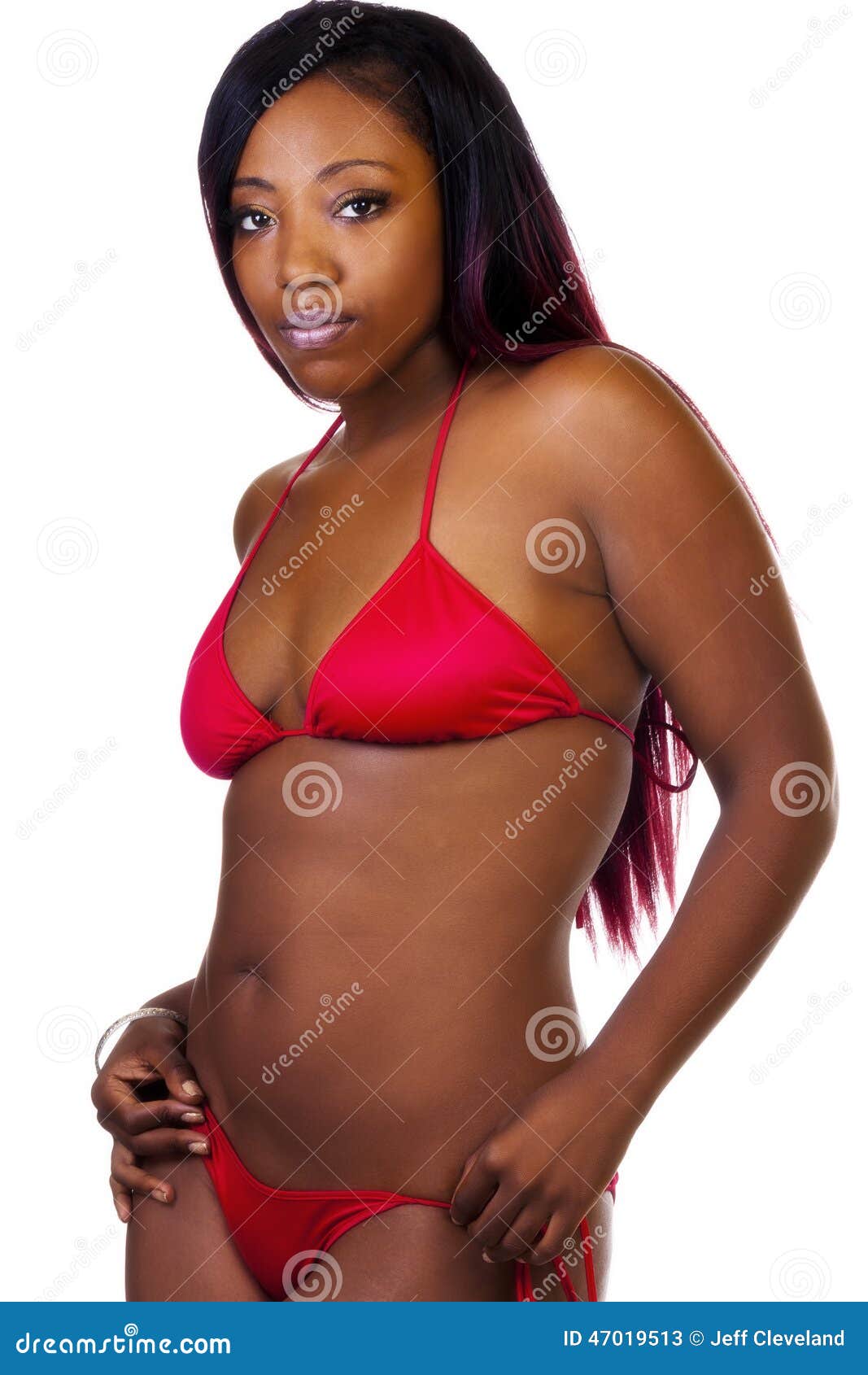 Young African American Woman Standing Red Bikini Stock Image - Image of  american, attractive: 47019513