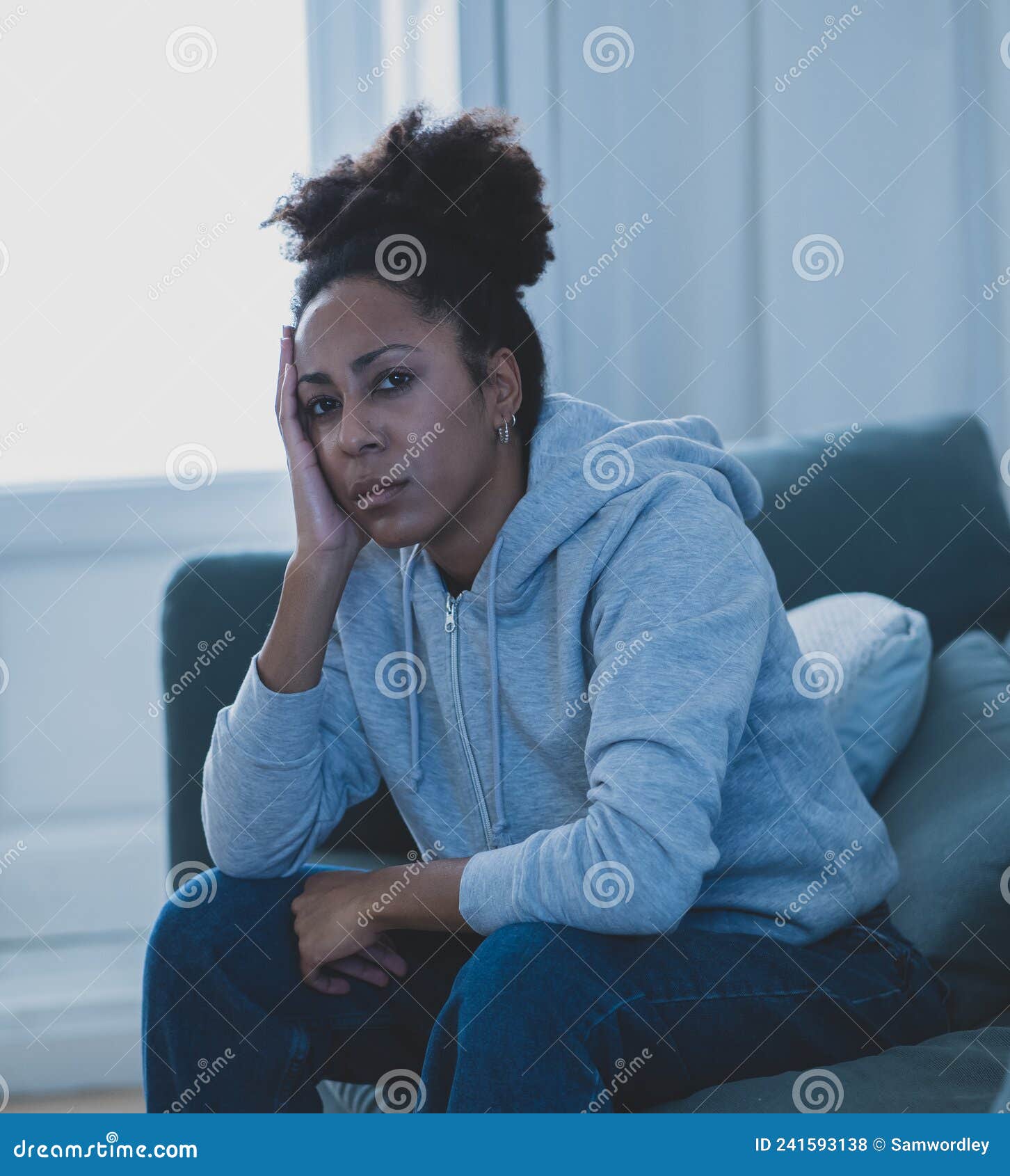 Young African American Woman Suffering from Depression, Anxiety and