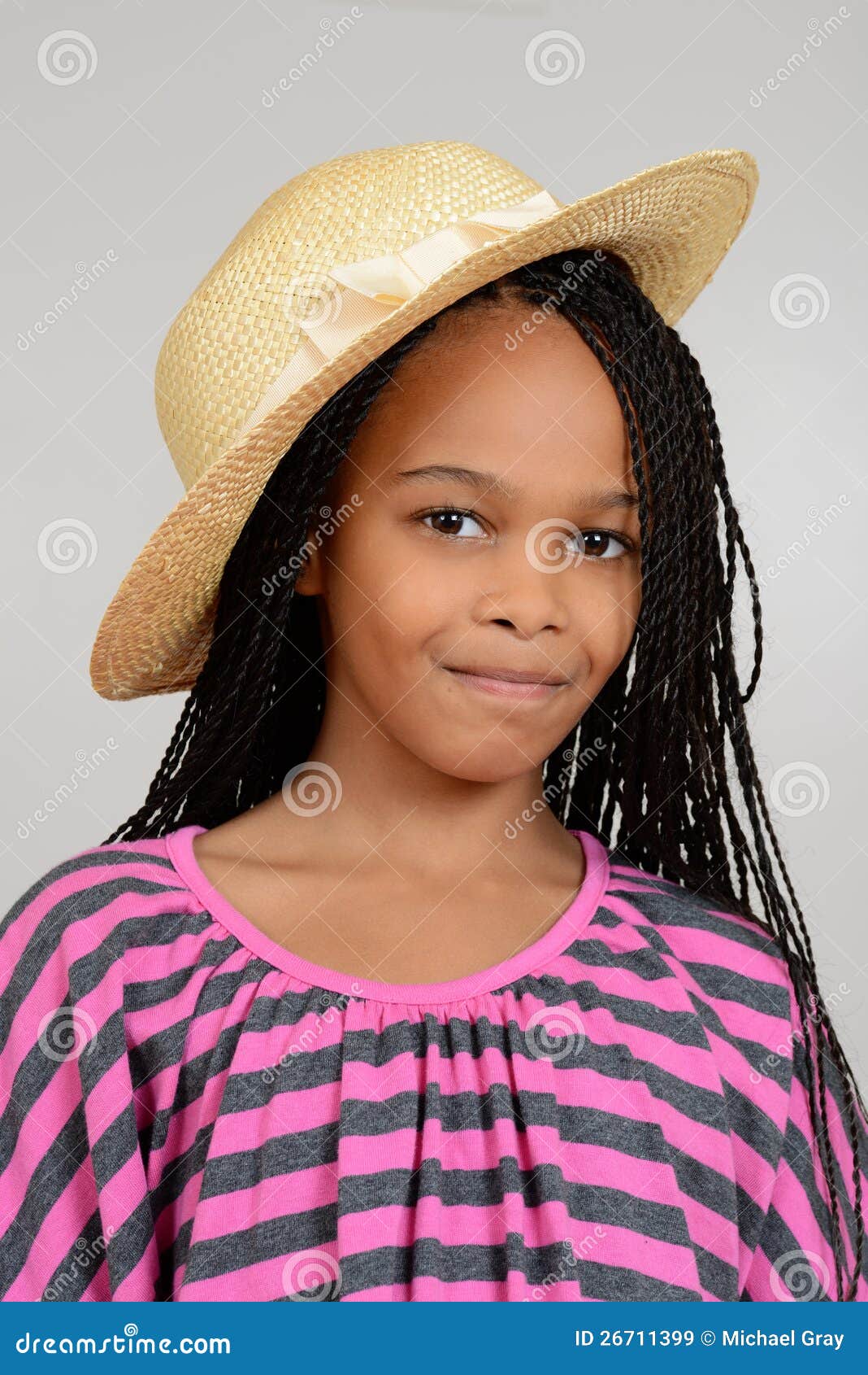 Young African Girl Wearing A Straw Hat Stock Image Image of face