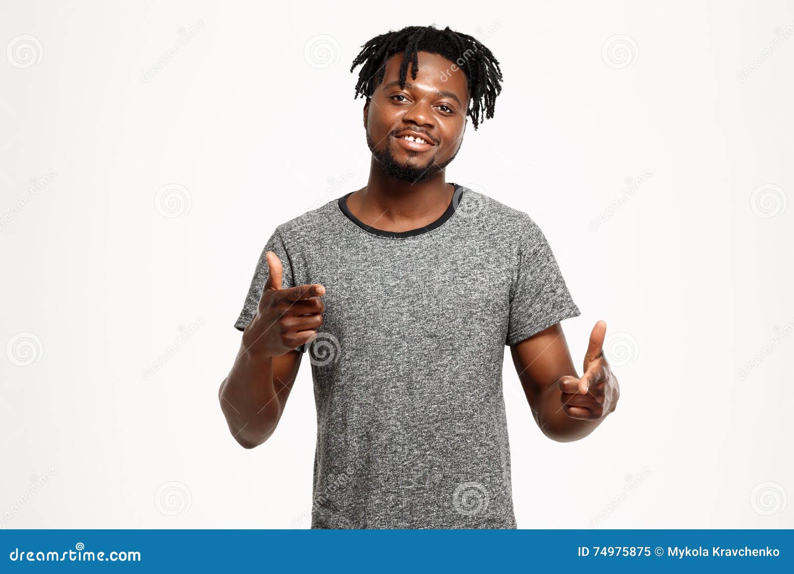 Young African Man Pointing Fingers At Camera Over White Background ...