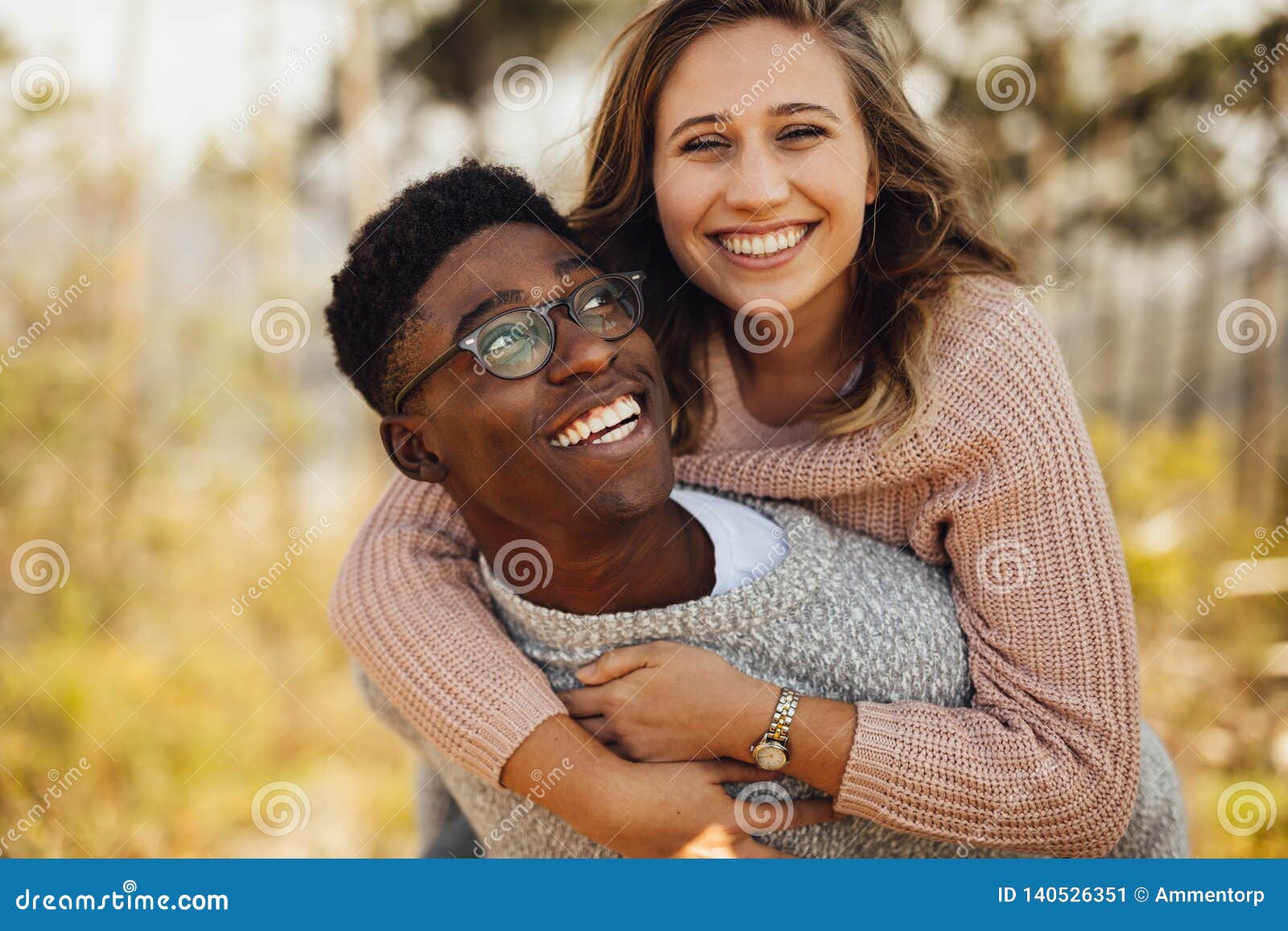 Interracial Couple Having Fun Outdoors Stock Image Image Of Caucasian