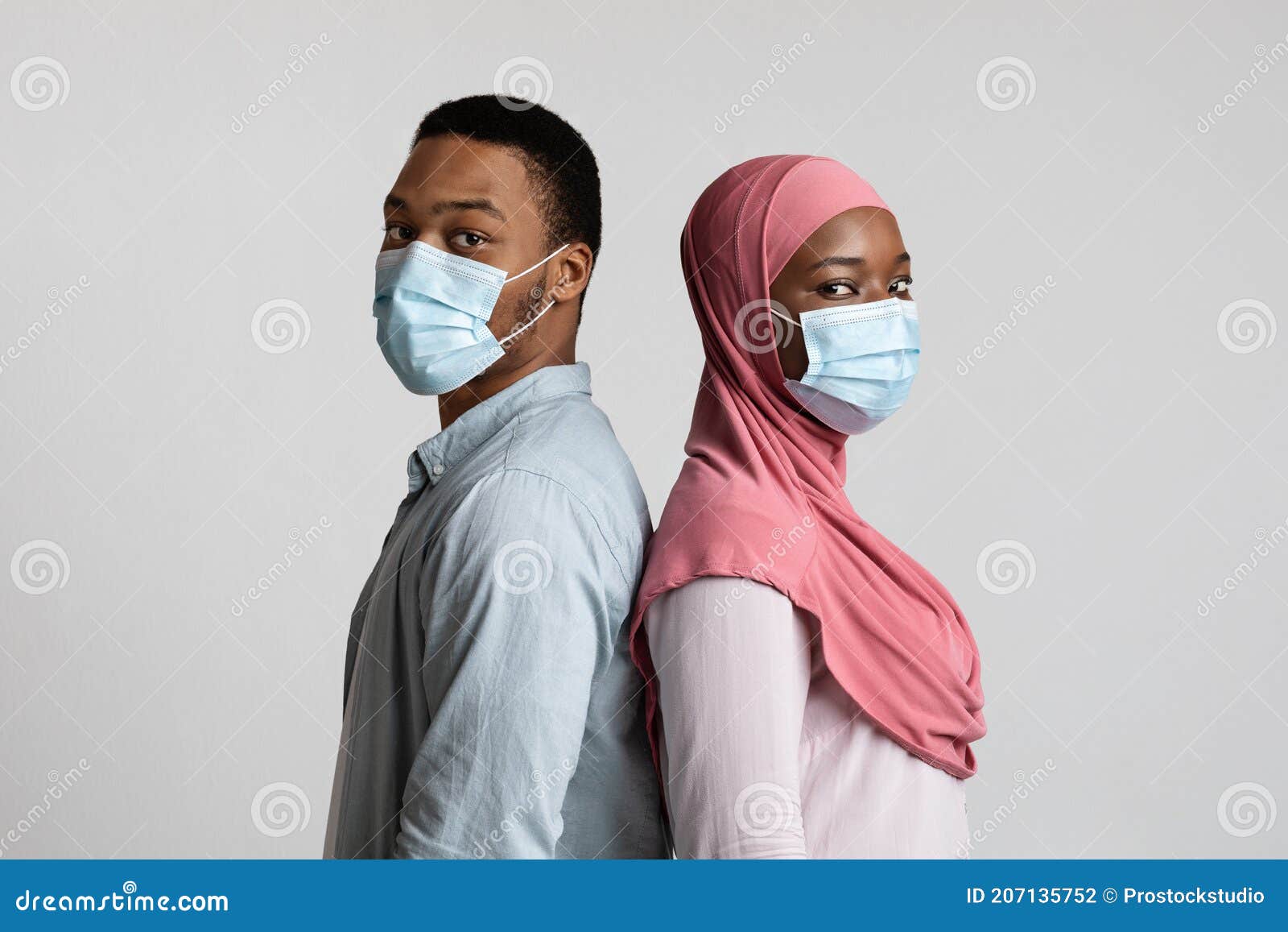 Young African Muslim Couple in Face Masks Stock Photo - Image of family ...