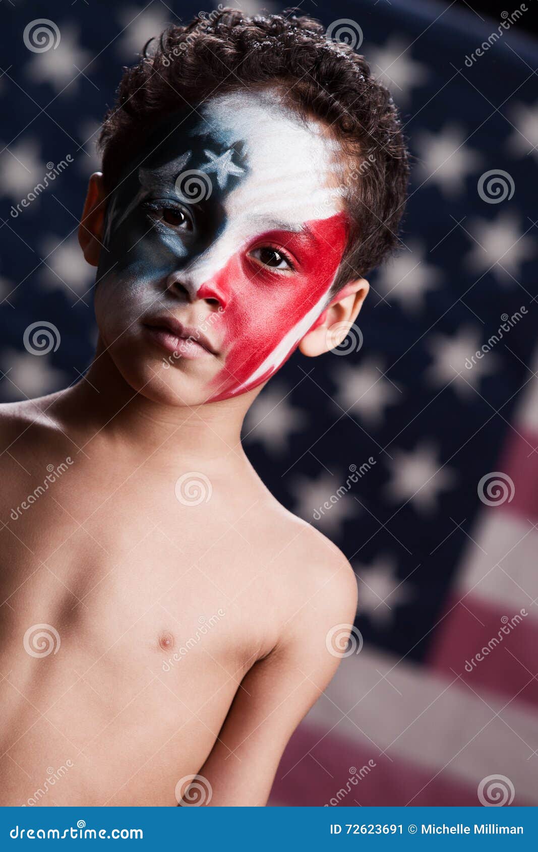 Premium Photo  A man with a blue face paint and a red and white face paint.