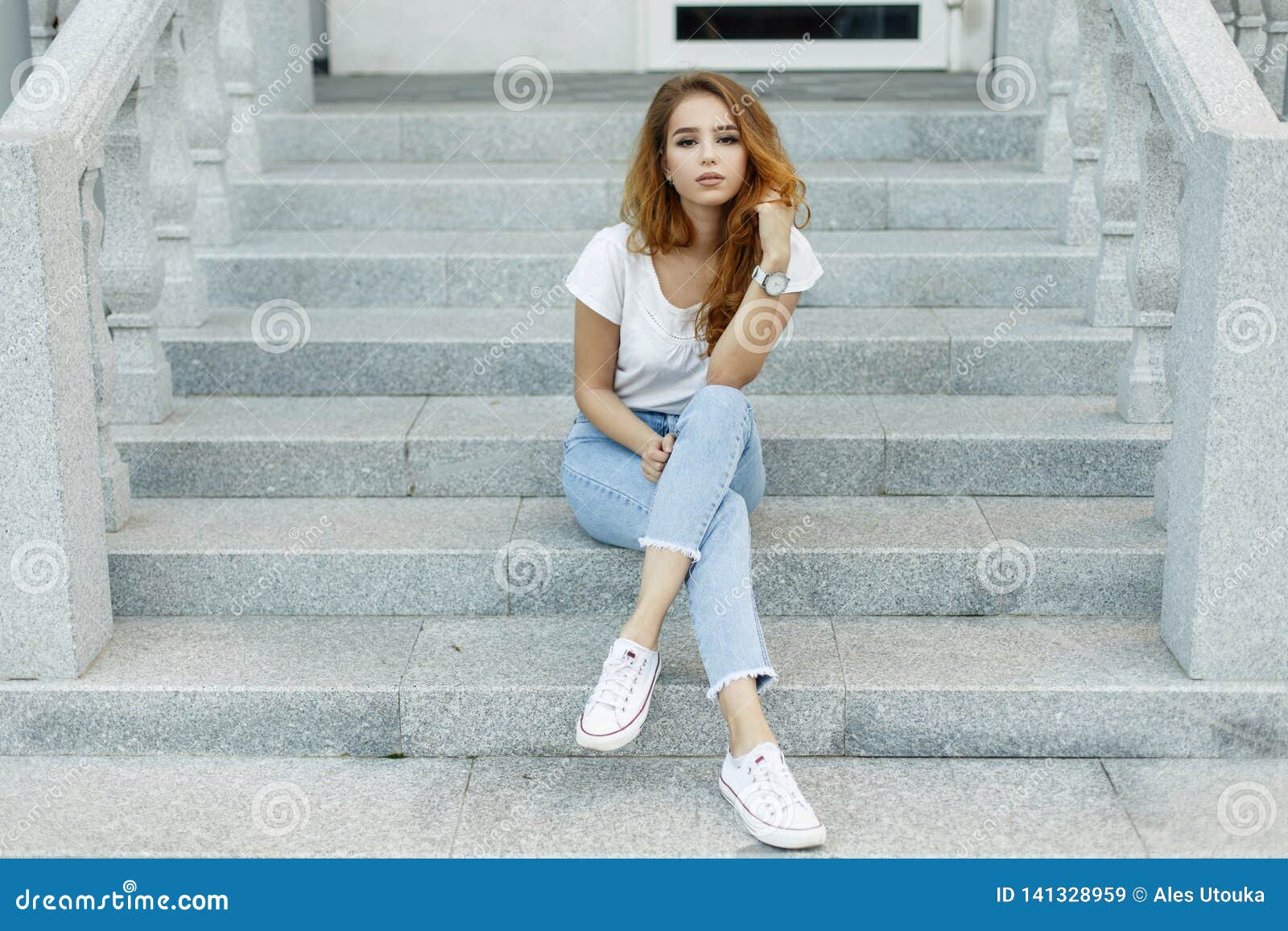 263 Girl Jeans Shirt Sitting Steps Stock Photos - Free & Royalty-Free Stock  Photos from Dreamstime