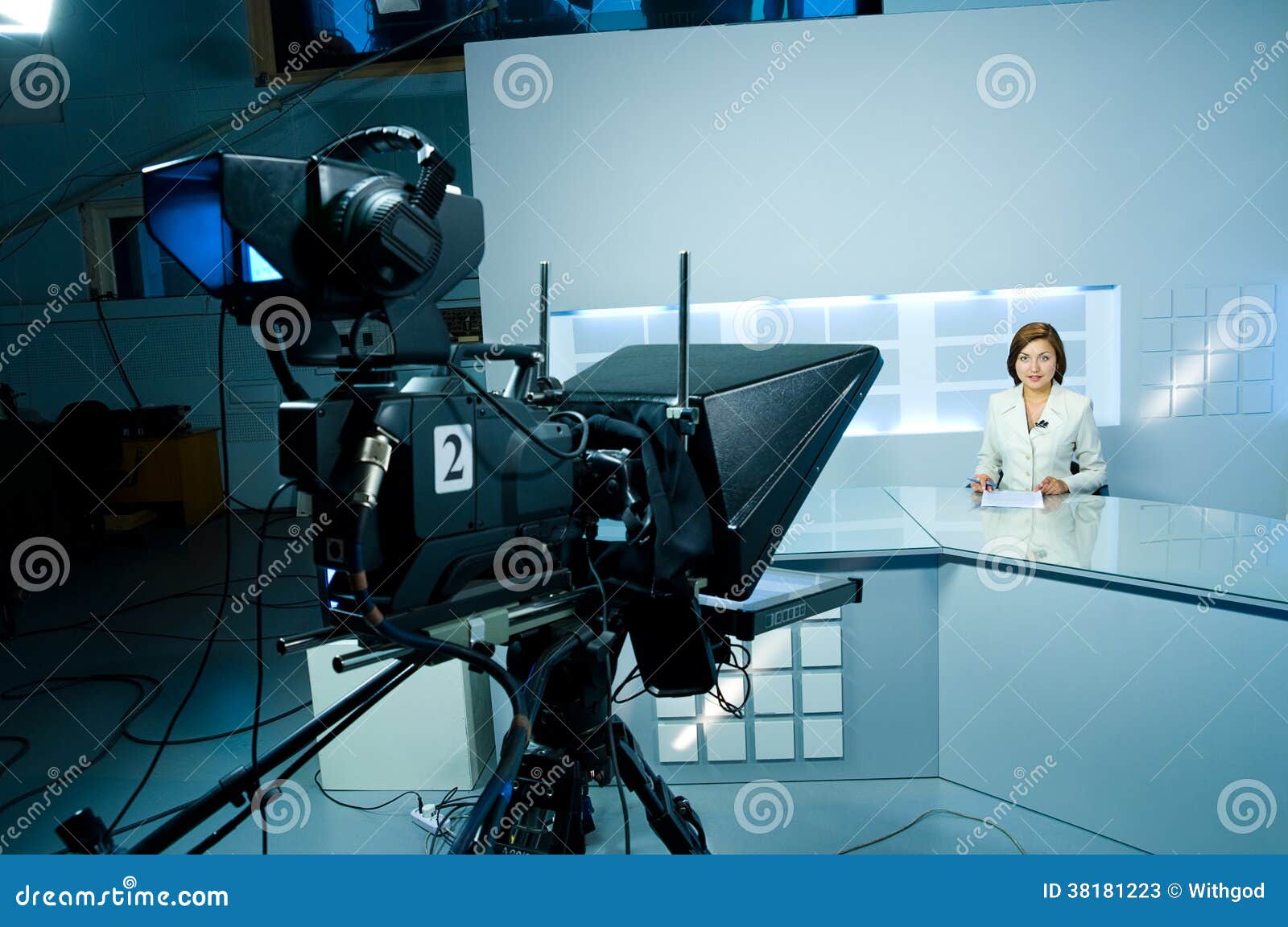 young anchorwoman at tv studio