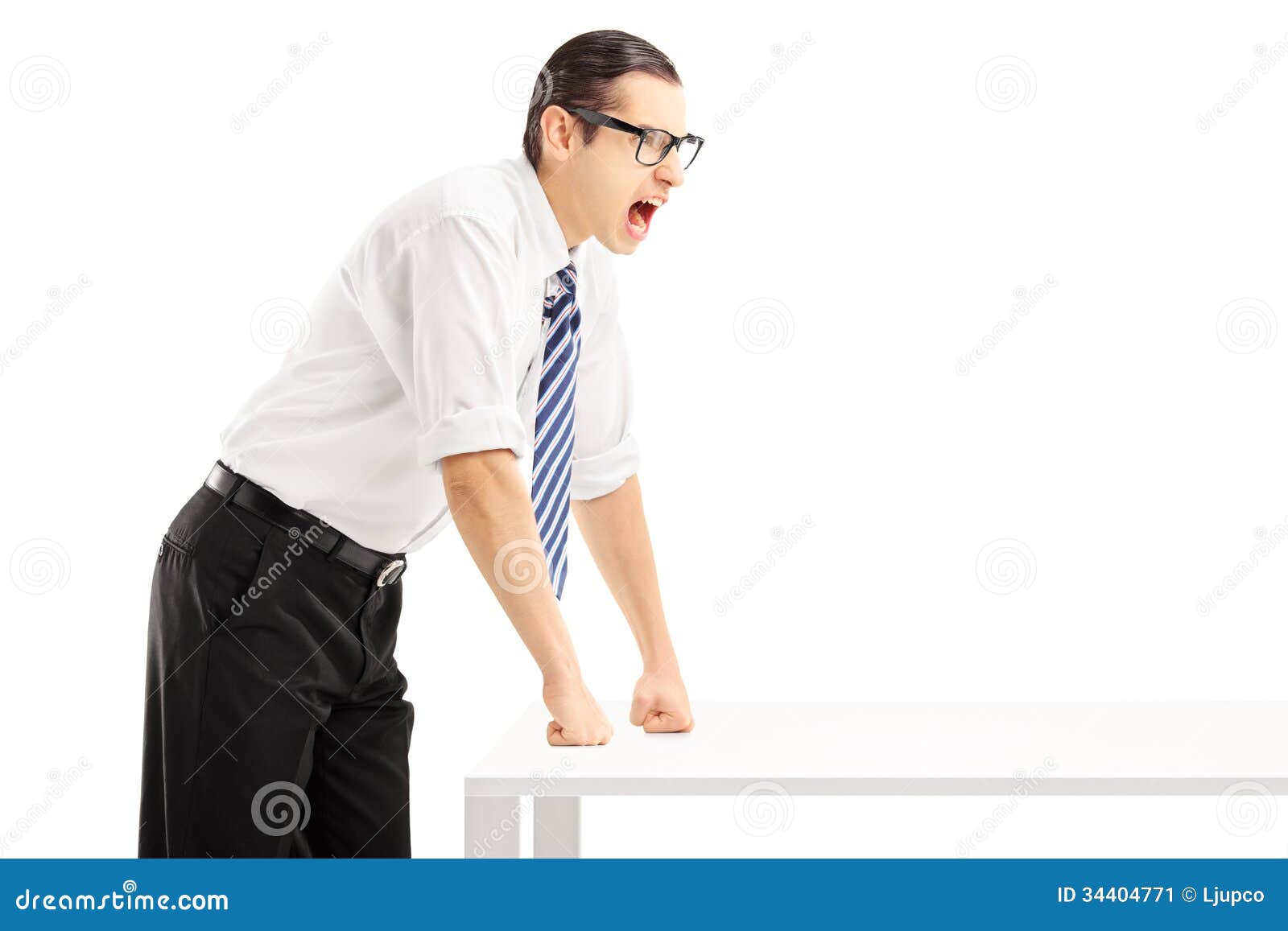 Young Angry Man on a Table Yelling Stock Image Image of argue, rage