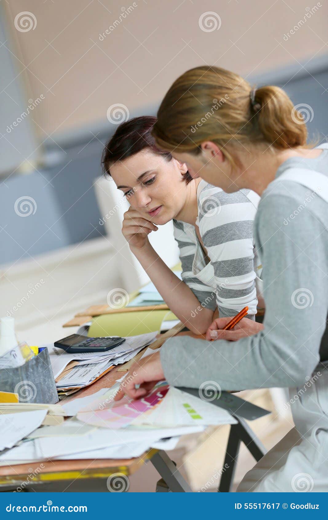 Young Apprentice in Painting with Instructor Stock Image Image of