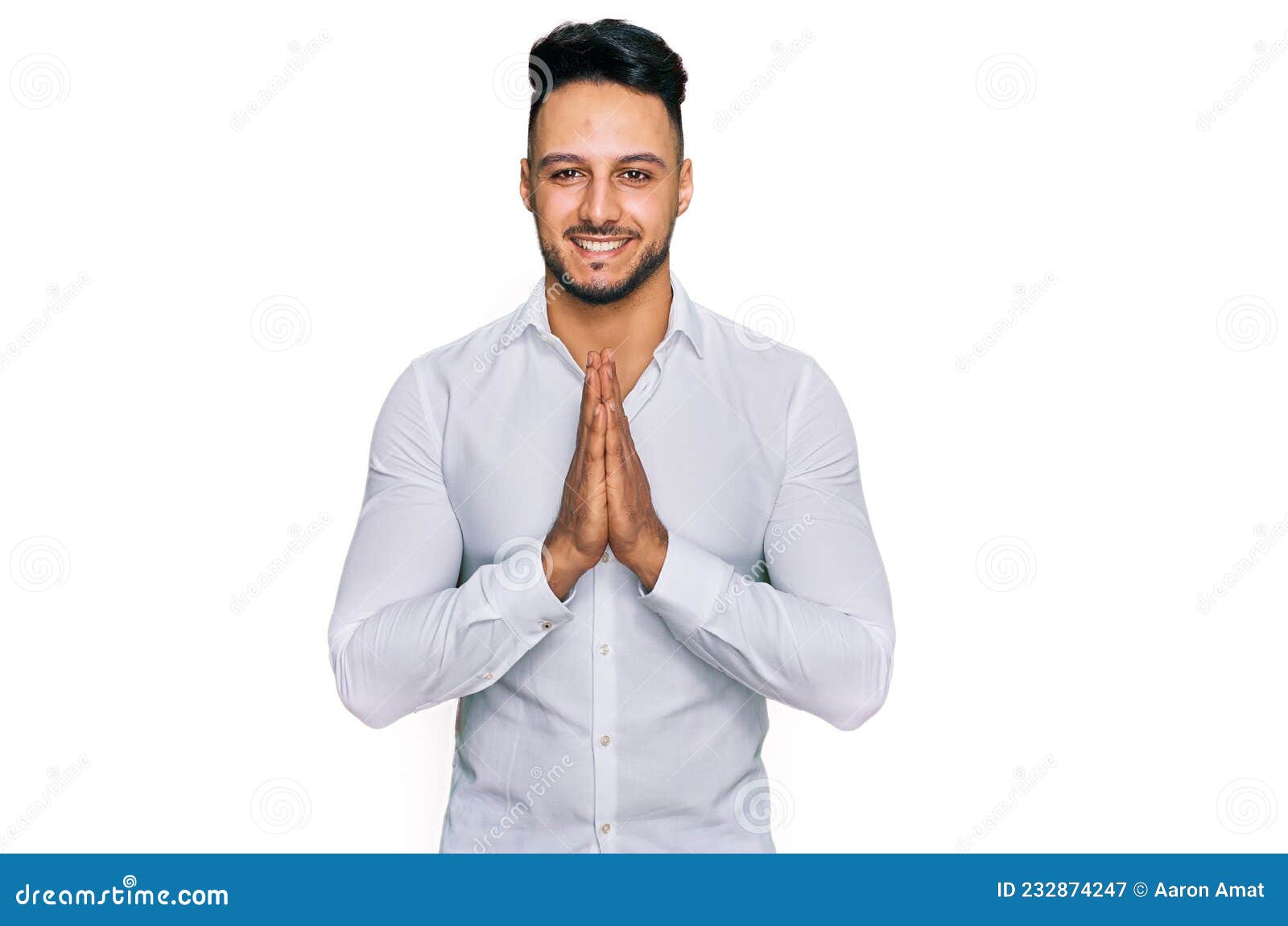 Young Arab Man Wearing Casual Clothes Praying with Hands Together ...