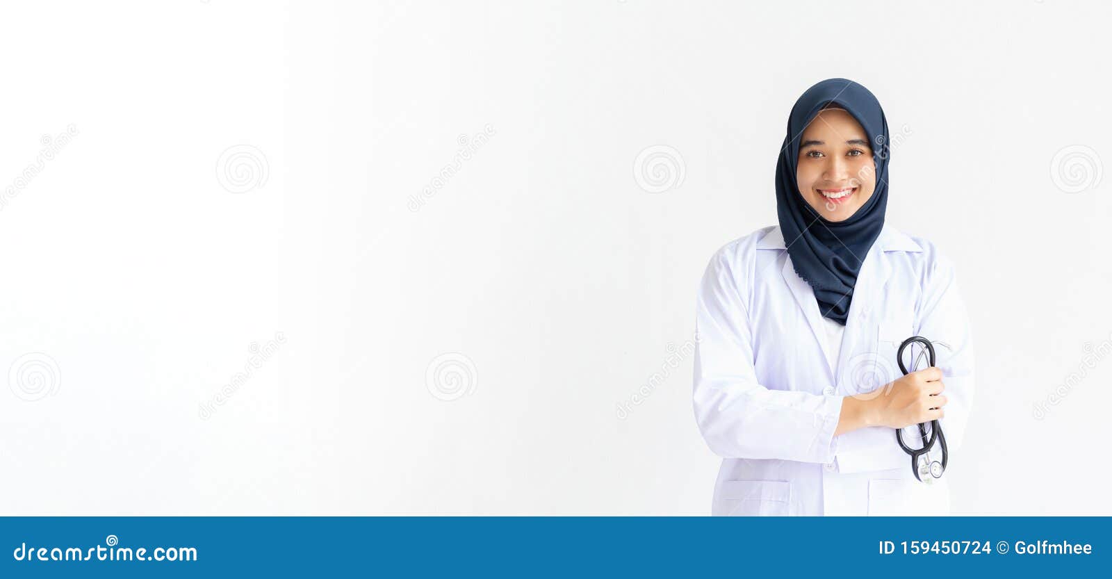 young arab muslim intern doctor women smile on isolate white background concept for islam people working in medical hospital healt