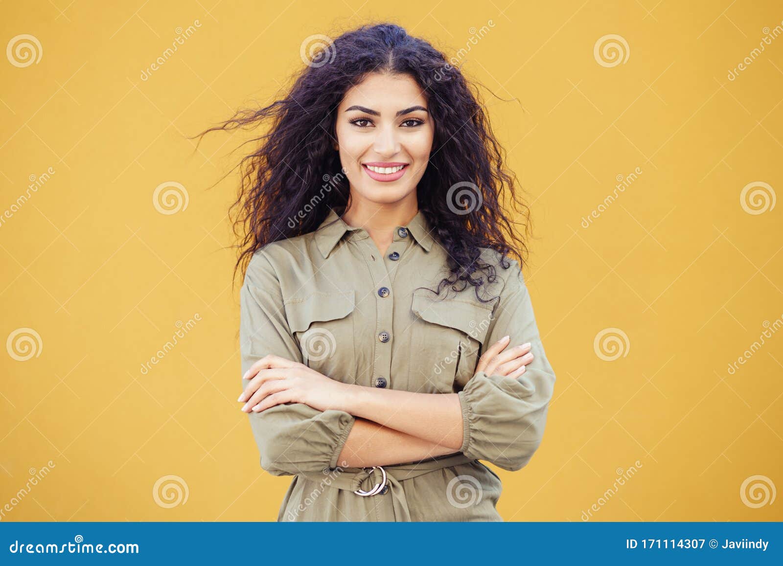 Young Arab Woman With Curly Hair Outdoors Stock Image Image Of Moving