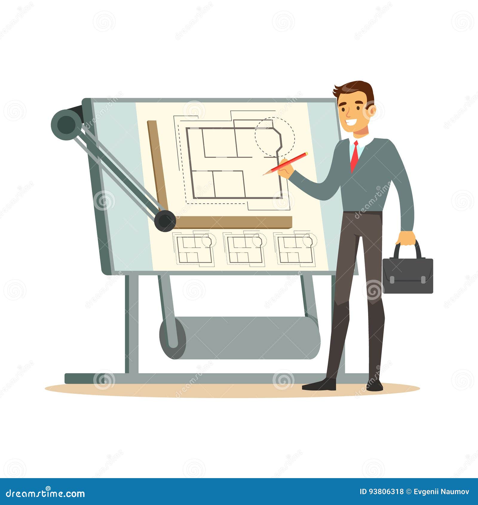 Young Architect Working on His Project on a Drawing Board, Colorful