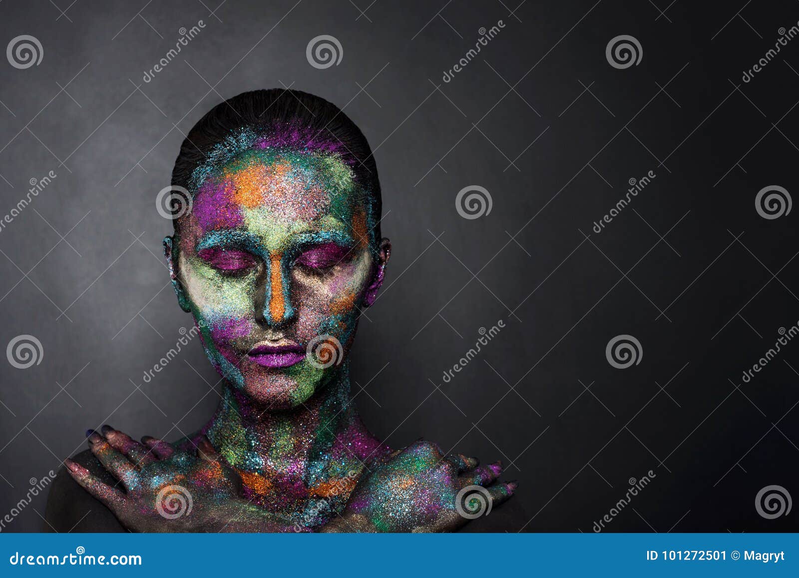 Portrait Beautiful Girl Black Body Painting Stock Photo 95614000