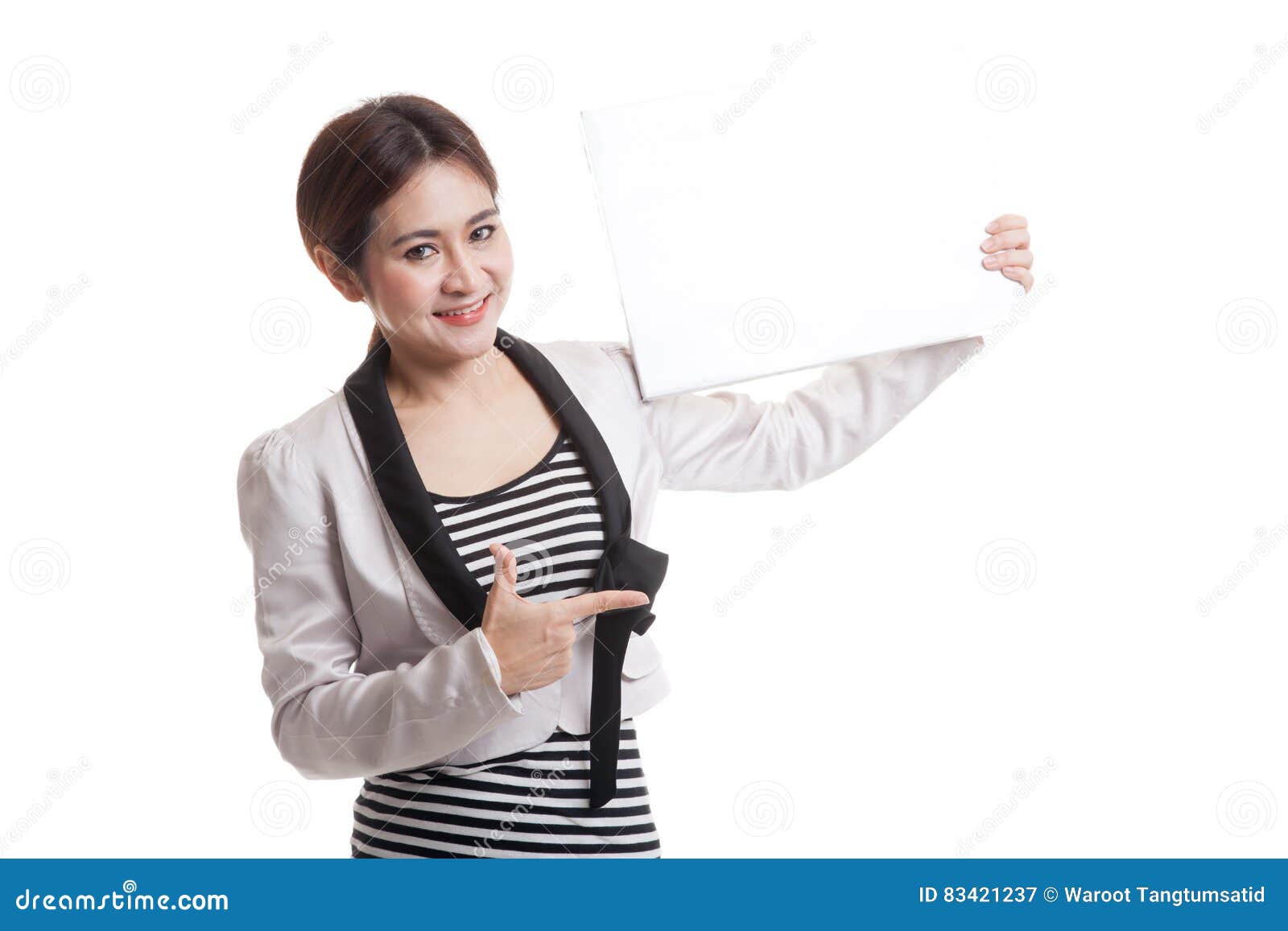 Young Asian Business Woman Point To Blank Sign. Stock Image - Image of ...