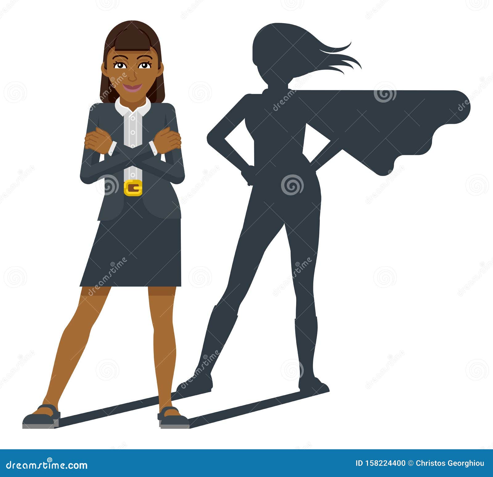 business woman super hero shadow cartoon mascot