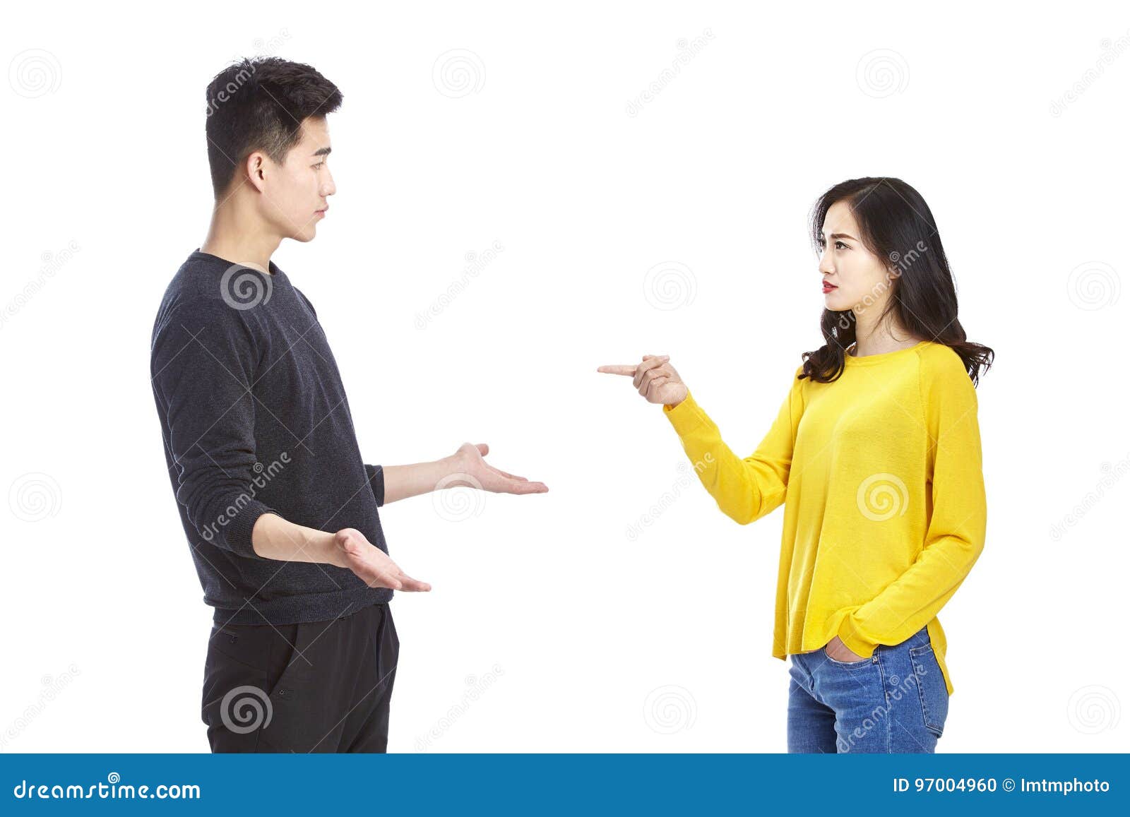 young asian couple quarreling