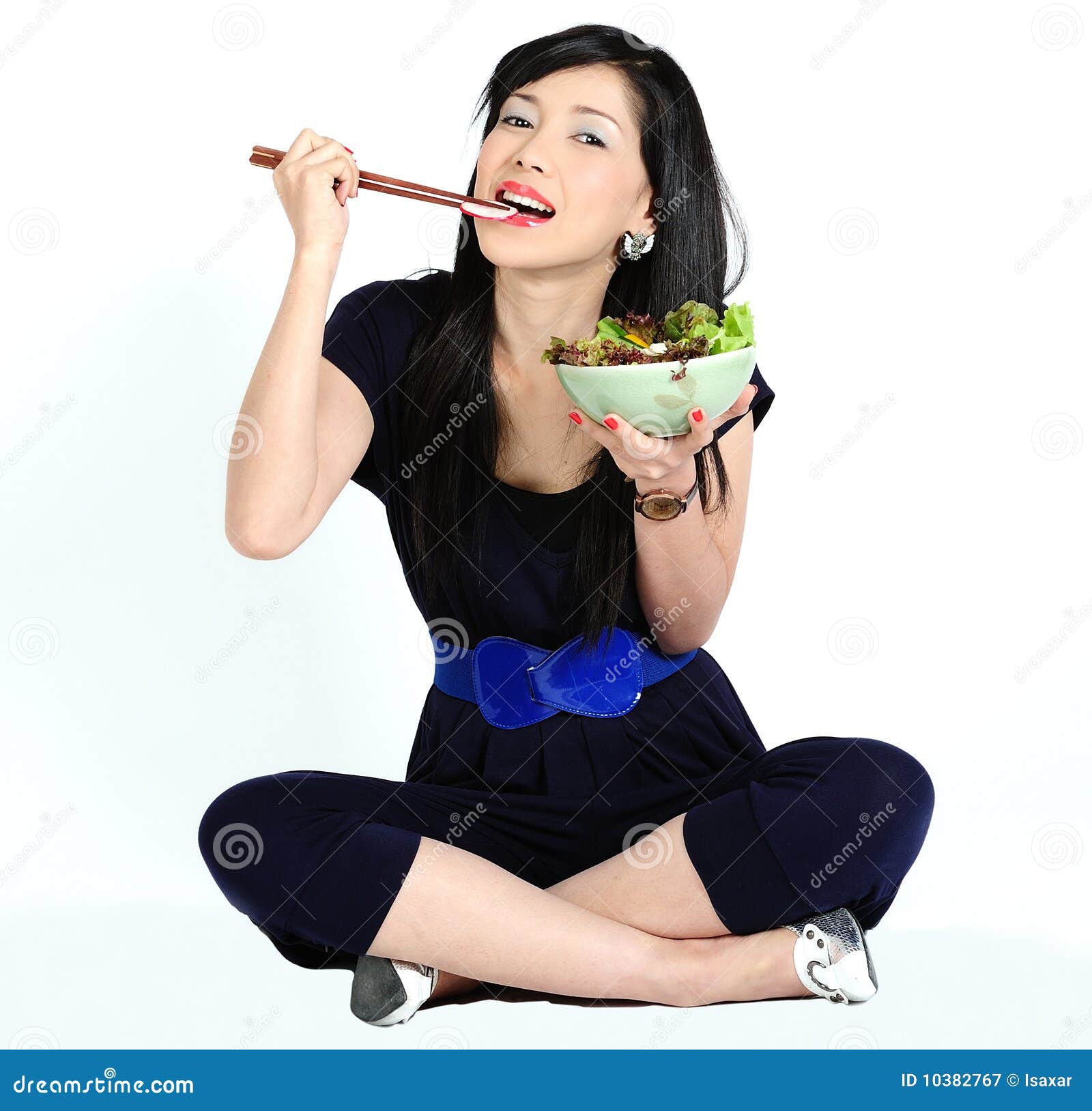 Young Asian Girl Eating Salad Stock Image Ima