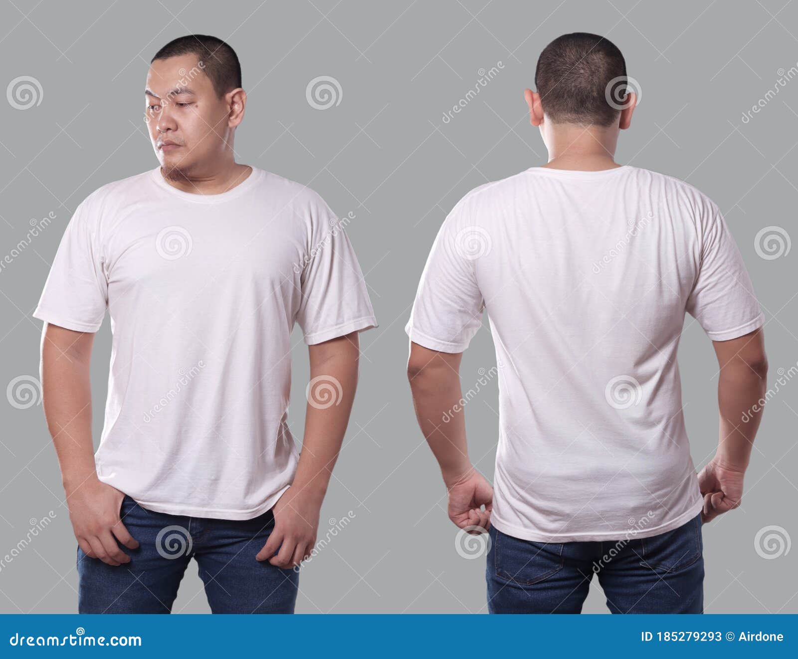 Young Asian Male in Blank Black T-shirt, Front and Back View, Isolated ...