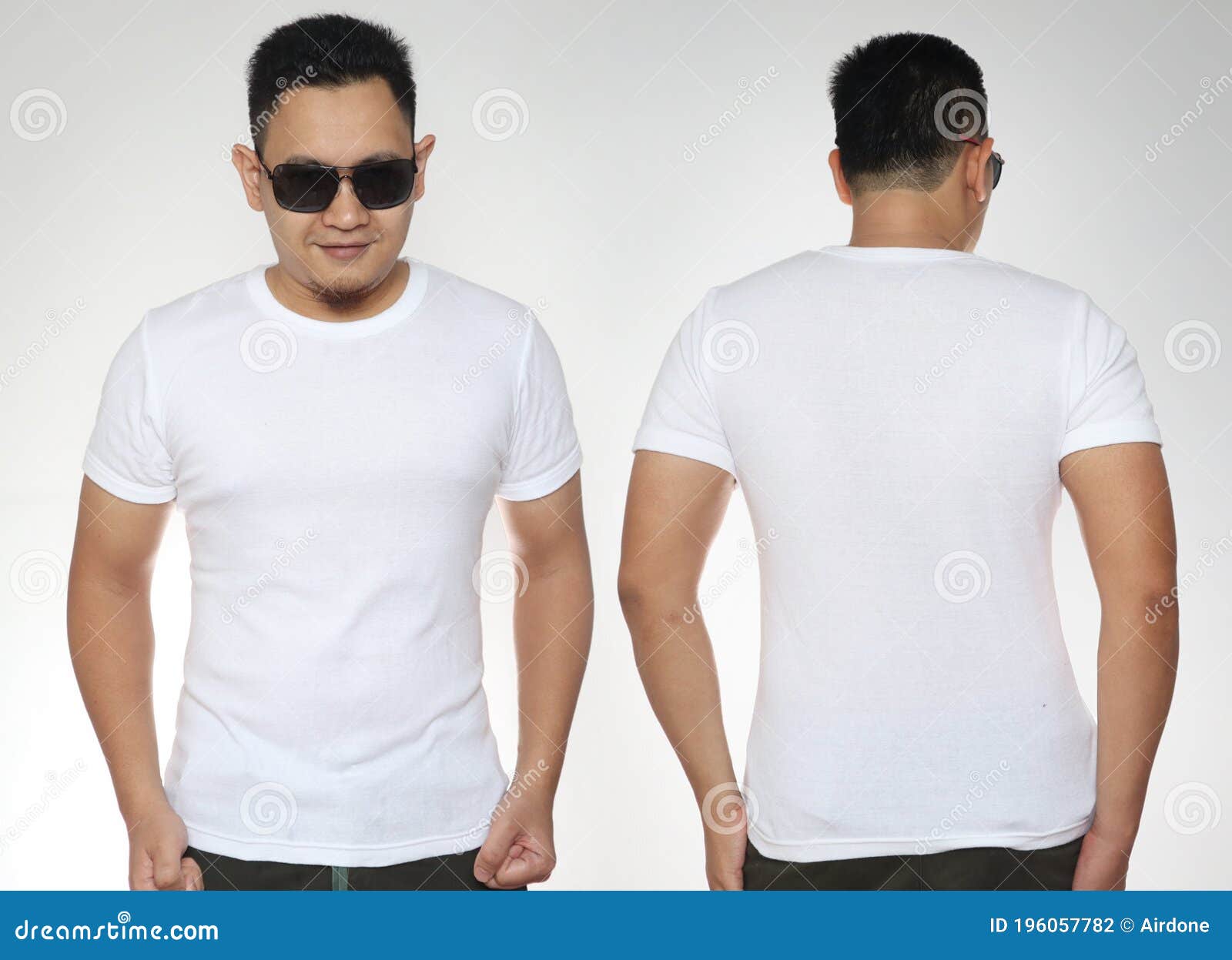 Young Asian Male in Blank T-shirt, Front and Back View, Isolated Oon ...