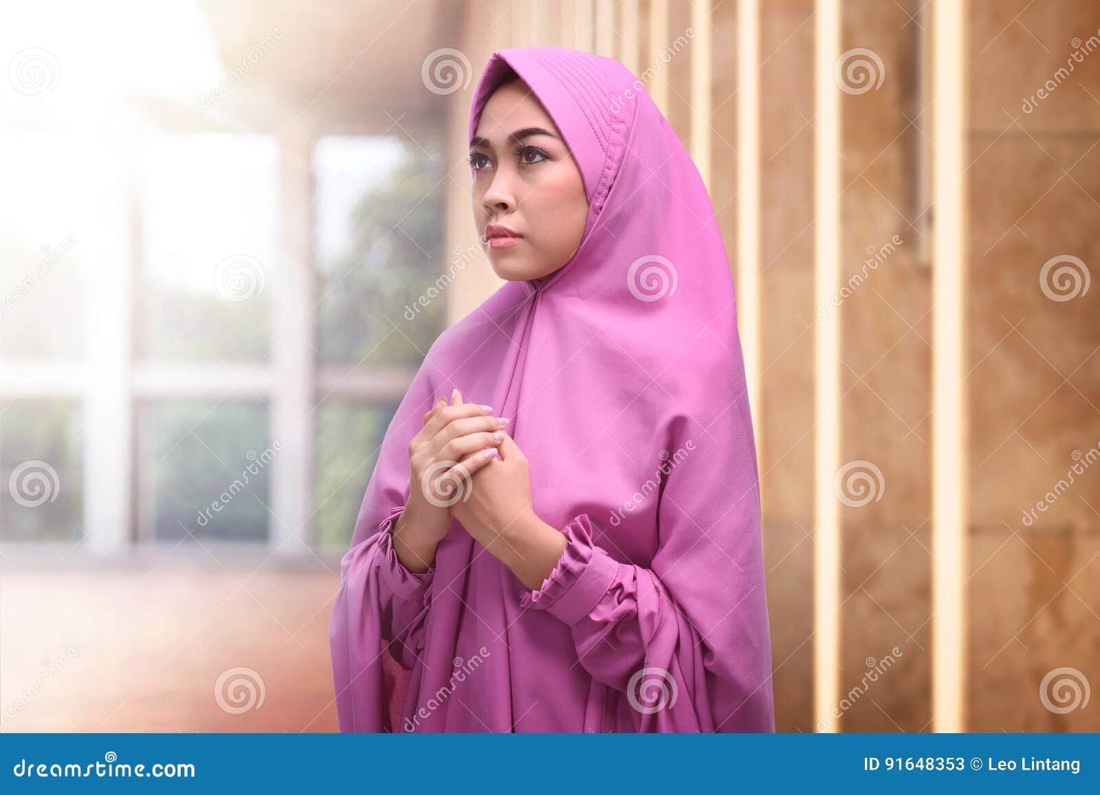 Young Asian Muslim Woman In Hijab Dress Praying Stock 