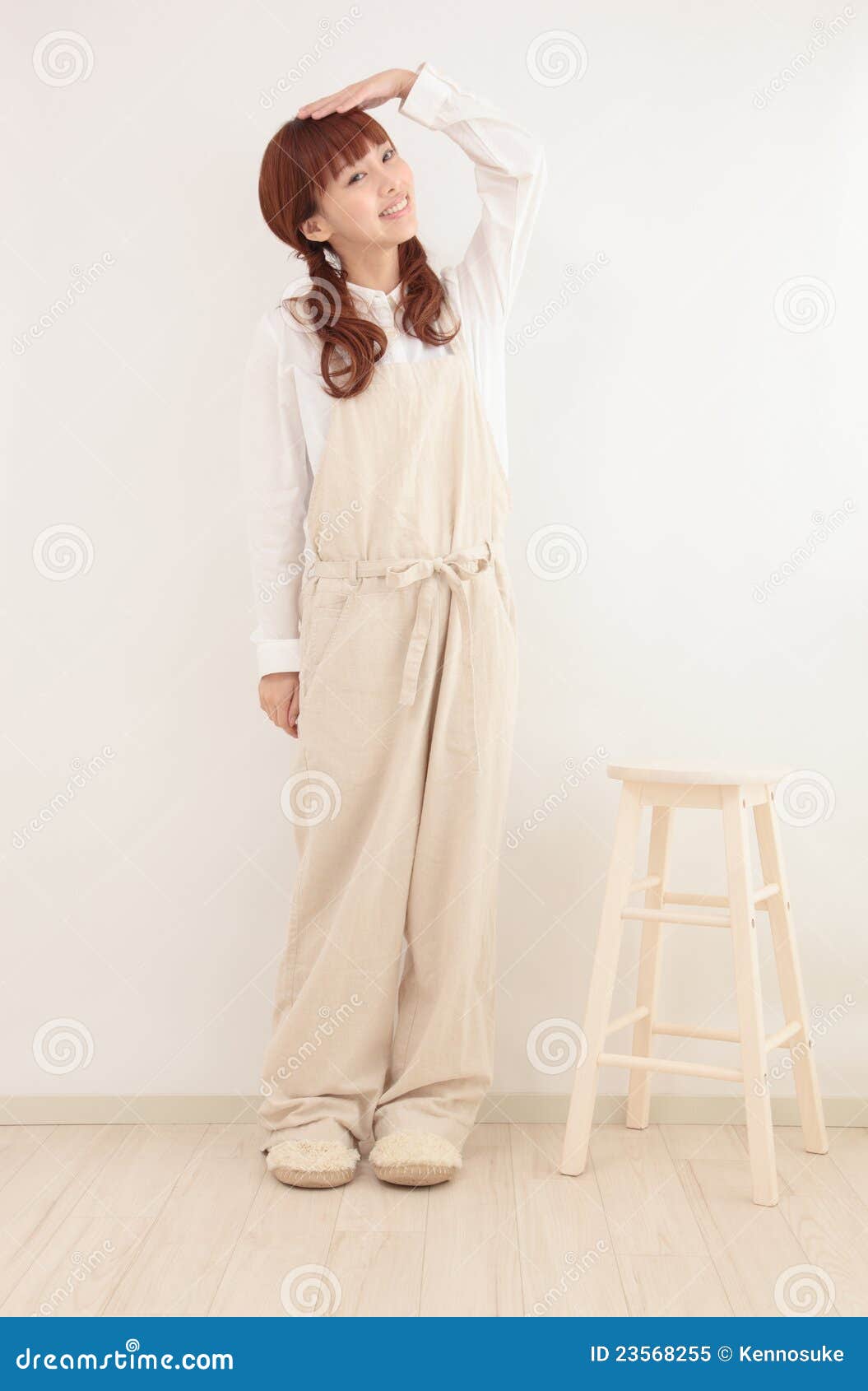 Young Asian Woman Dressed in Overalls Stock Image Image of light