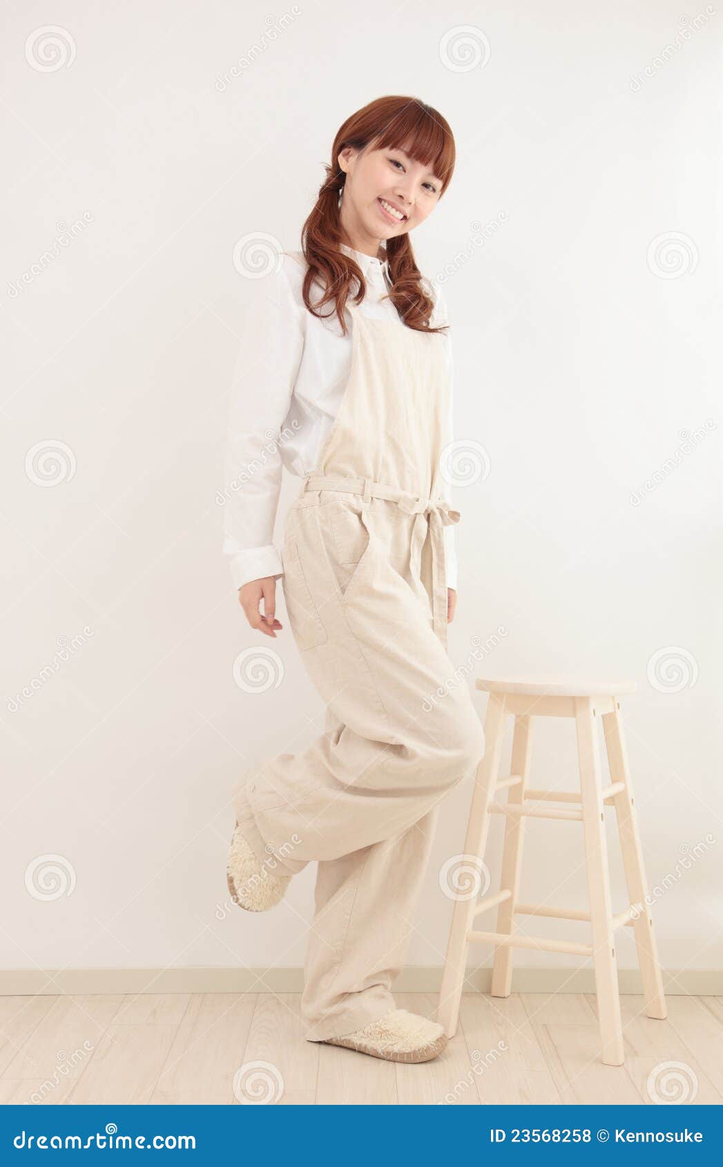 Young Asian Woman Dressed in Overalls Stock Photo Image of beautiful