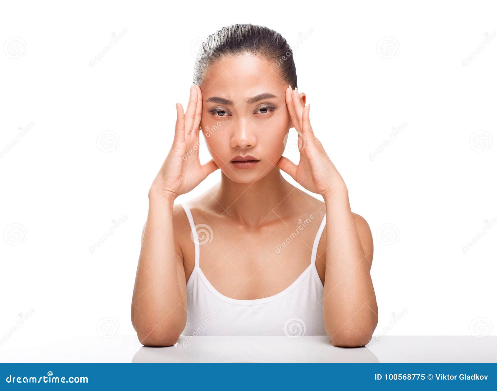 Young Asian Woman Having Headache Isolated On White Background Stock 