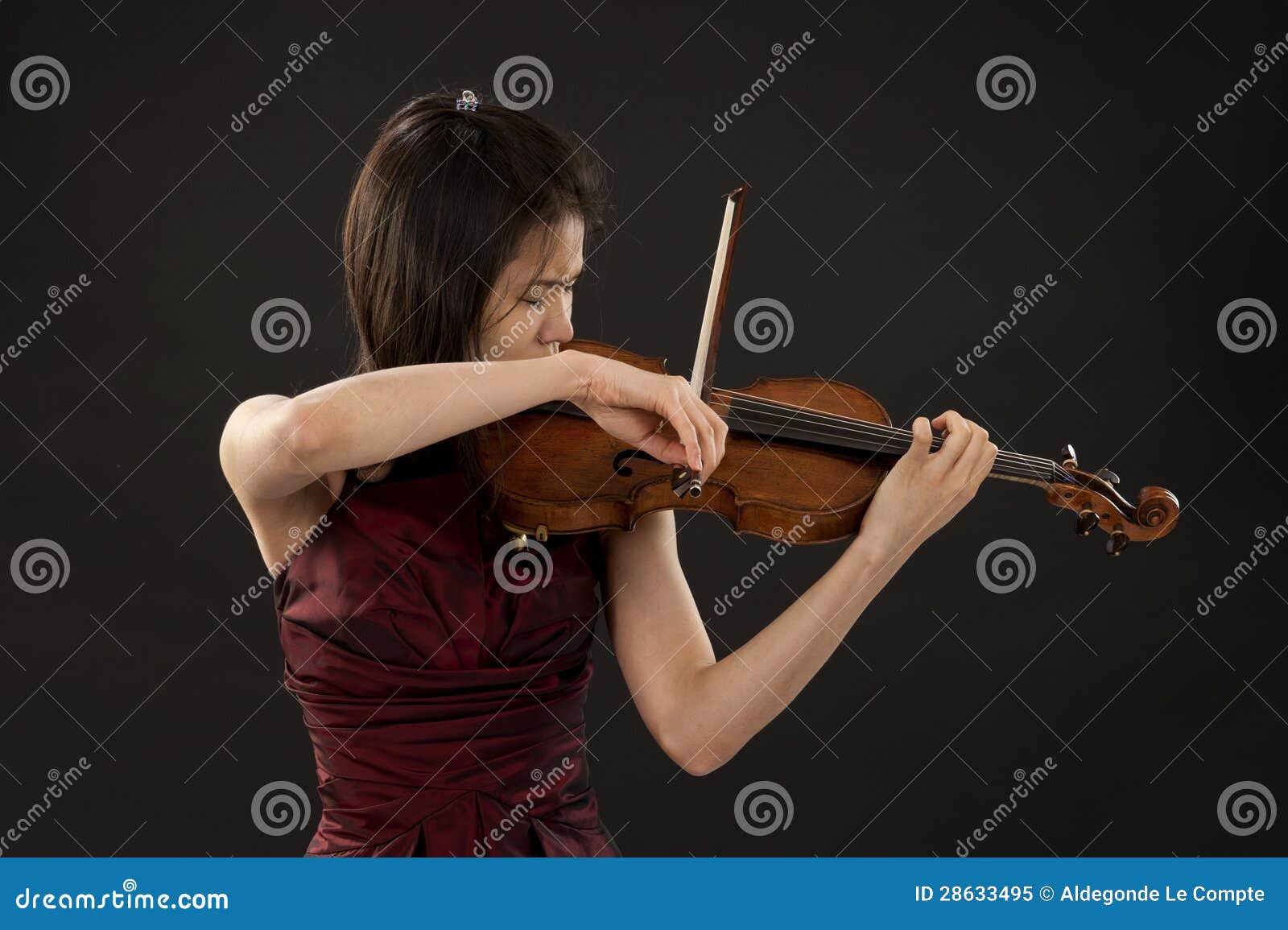 Young Asian Woman Playing the Violin on Black Stock Image Image of