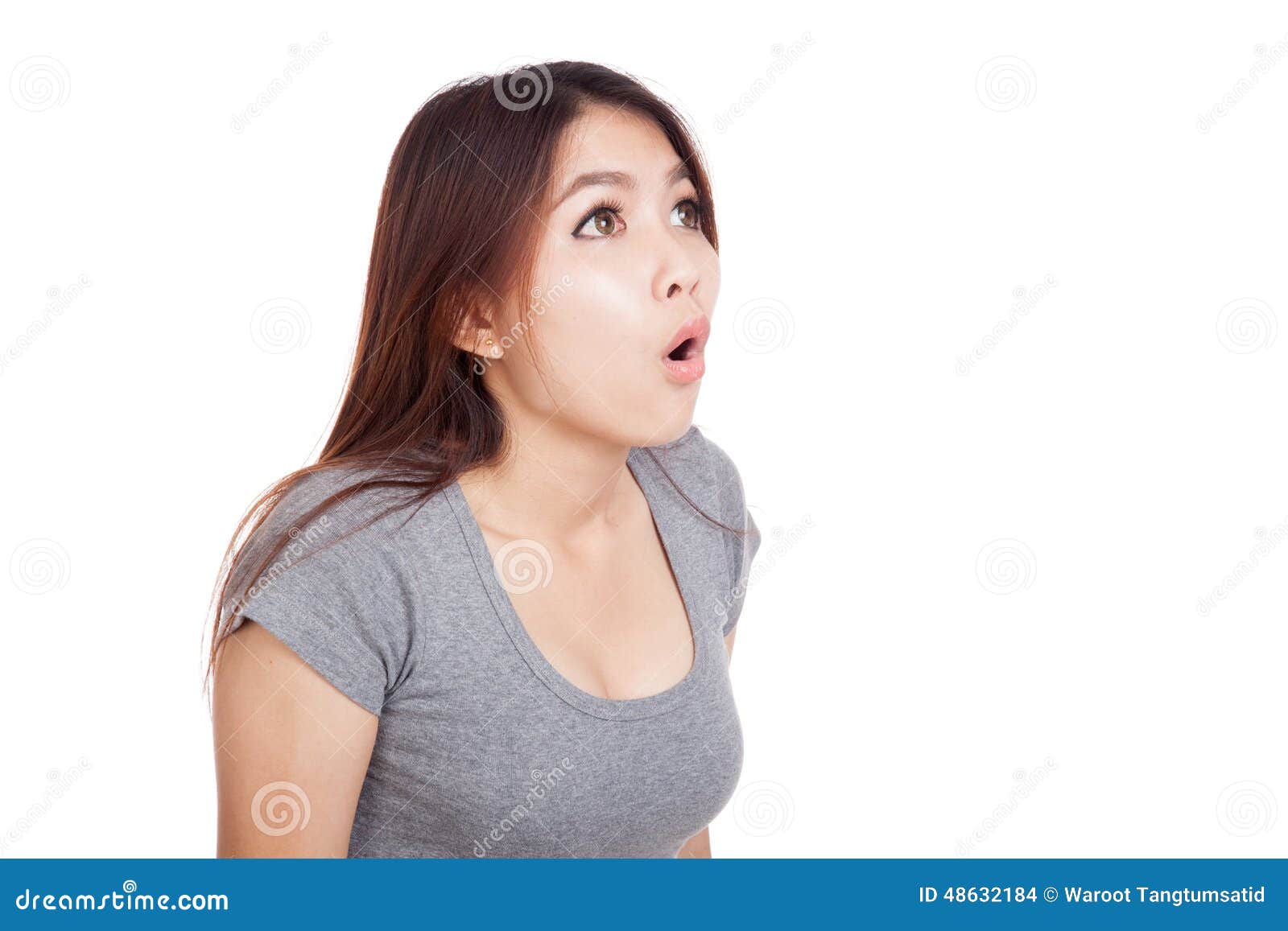Young Asian Woman Shocked And Look Up Stock Photo - Image: 48632184