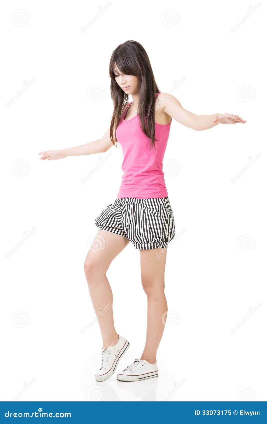 Young Asian Woman Walking on Imaginary Rope Stock Image - Image of ...