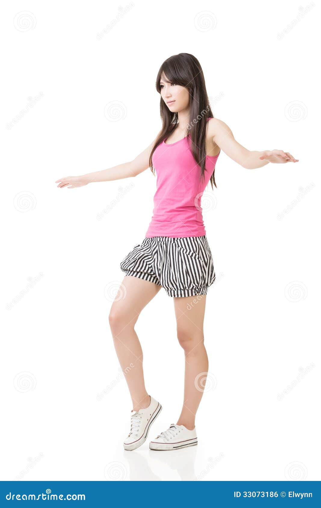 Young Asian Woman Walking on Imaginary Rope Stock Photo - Image of high ...